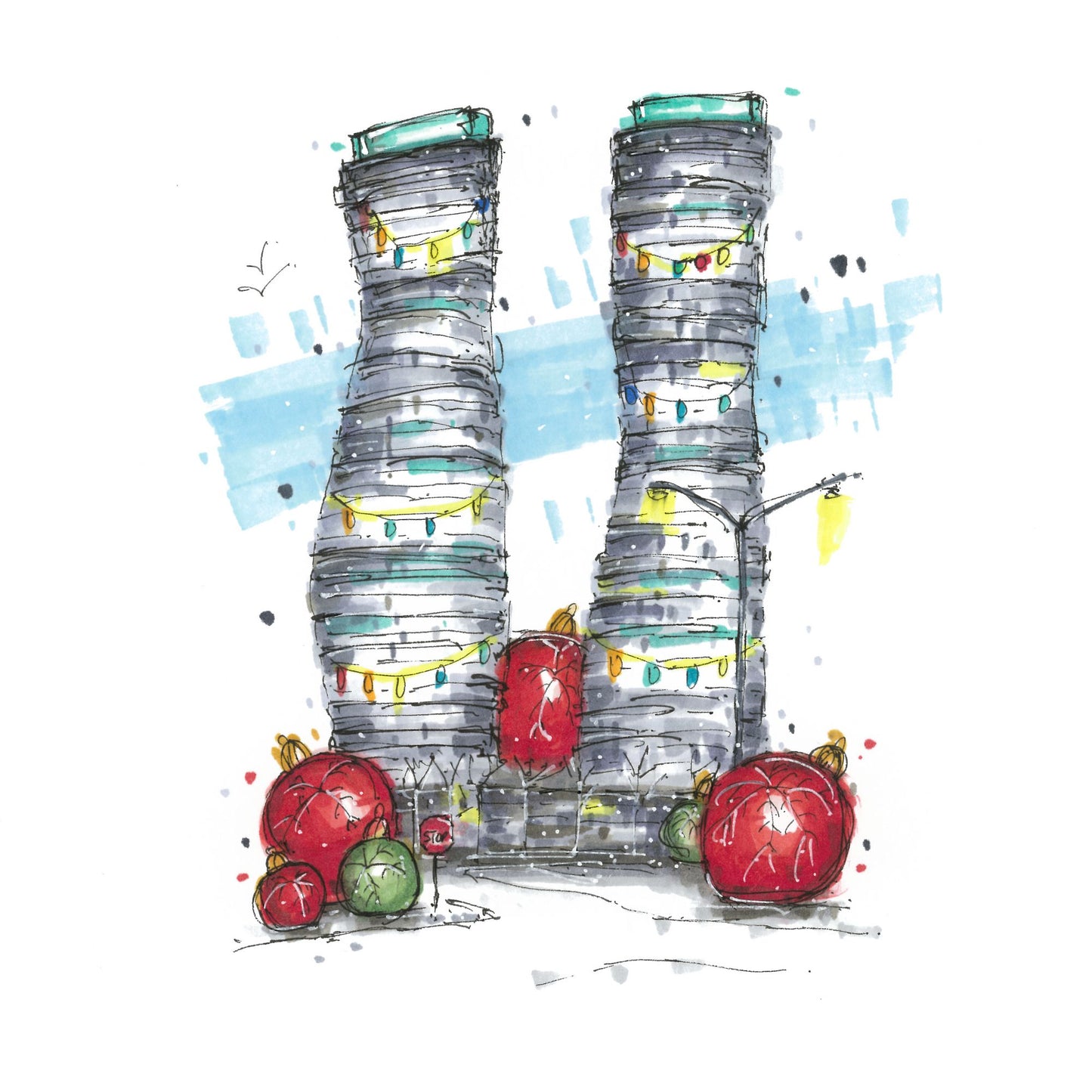 Absolute World Towers baubles, Mississauga Christmas Card - Downtown Sketcher