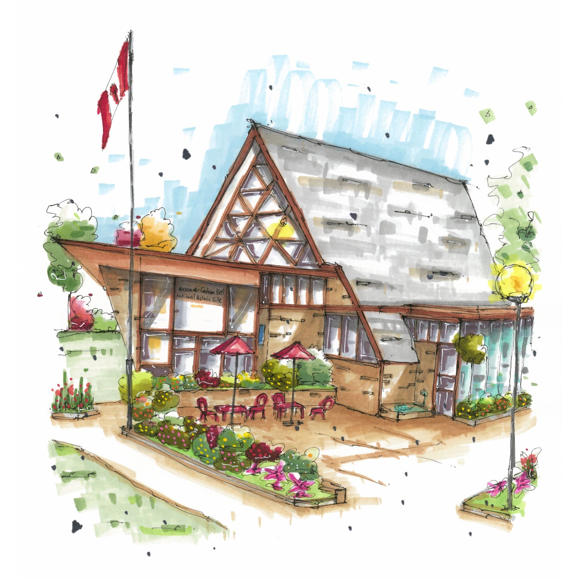 Alexander Graham Bell National Historic Site, Baddeck, Greeting Card, Downtown Sketcher, Wynand van Niekerk