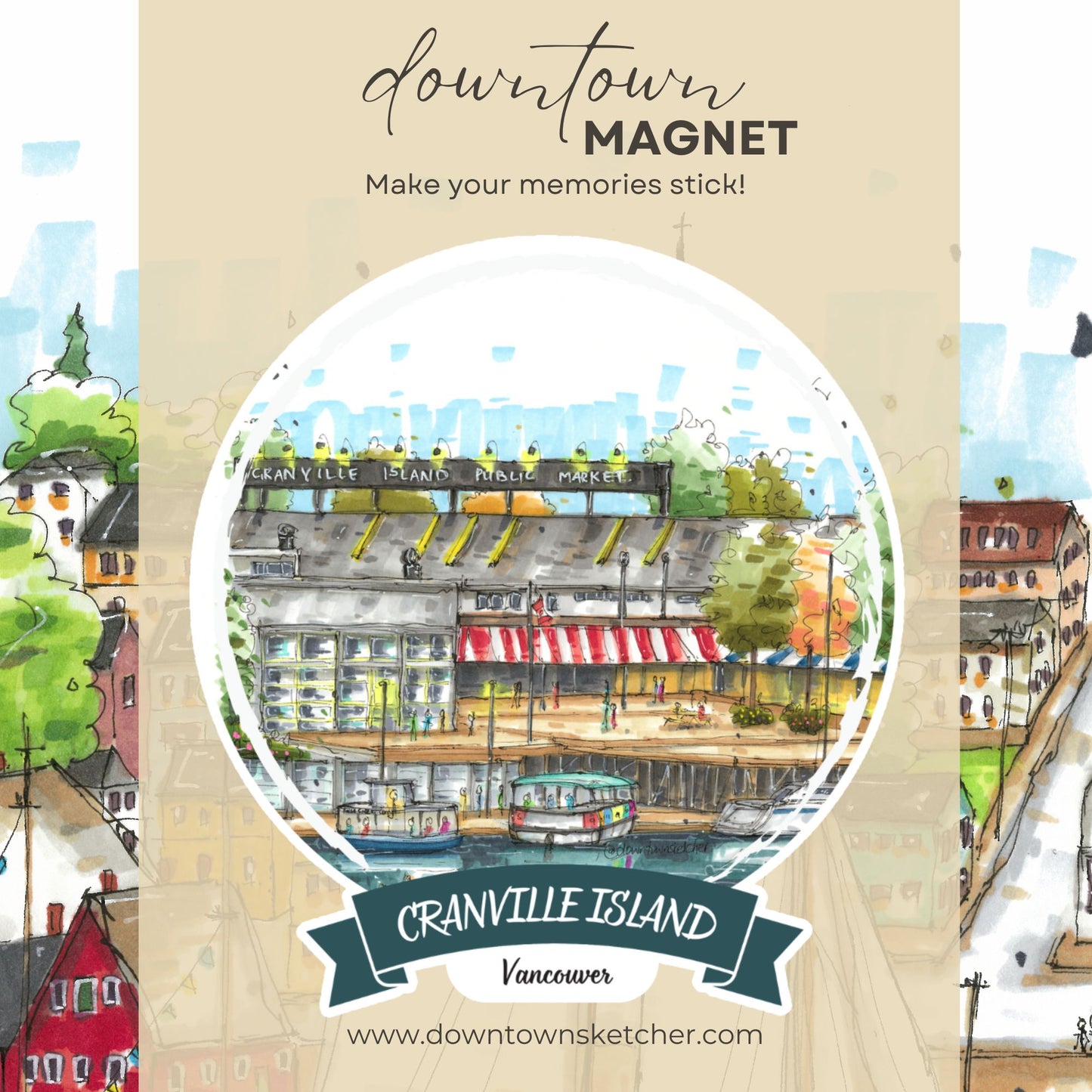 Granville Island Public Market, Vancouver - Magnet - Downtown Sketcher