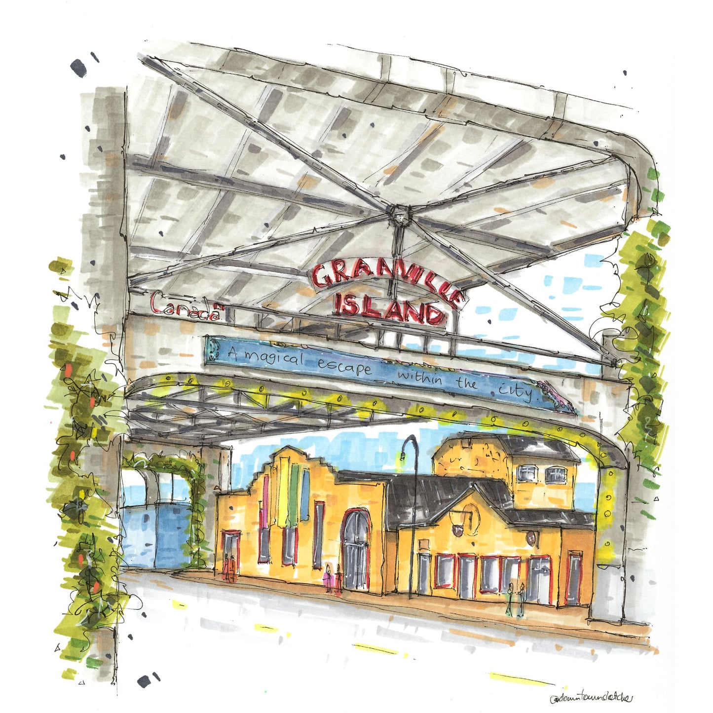 Anderson Street, Granville Island, Vancouver, Greeting Card - Downtown Sketcher