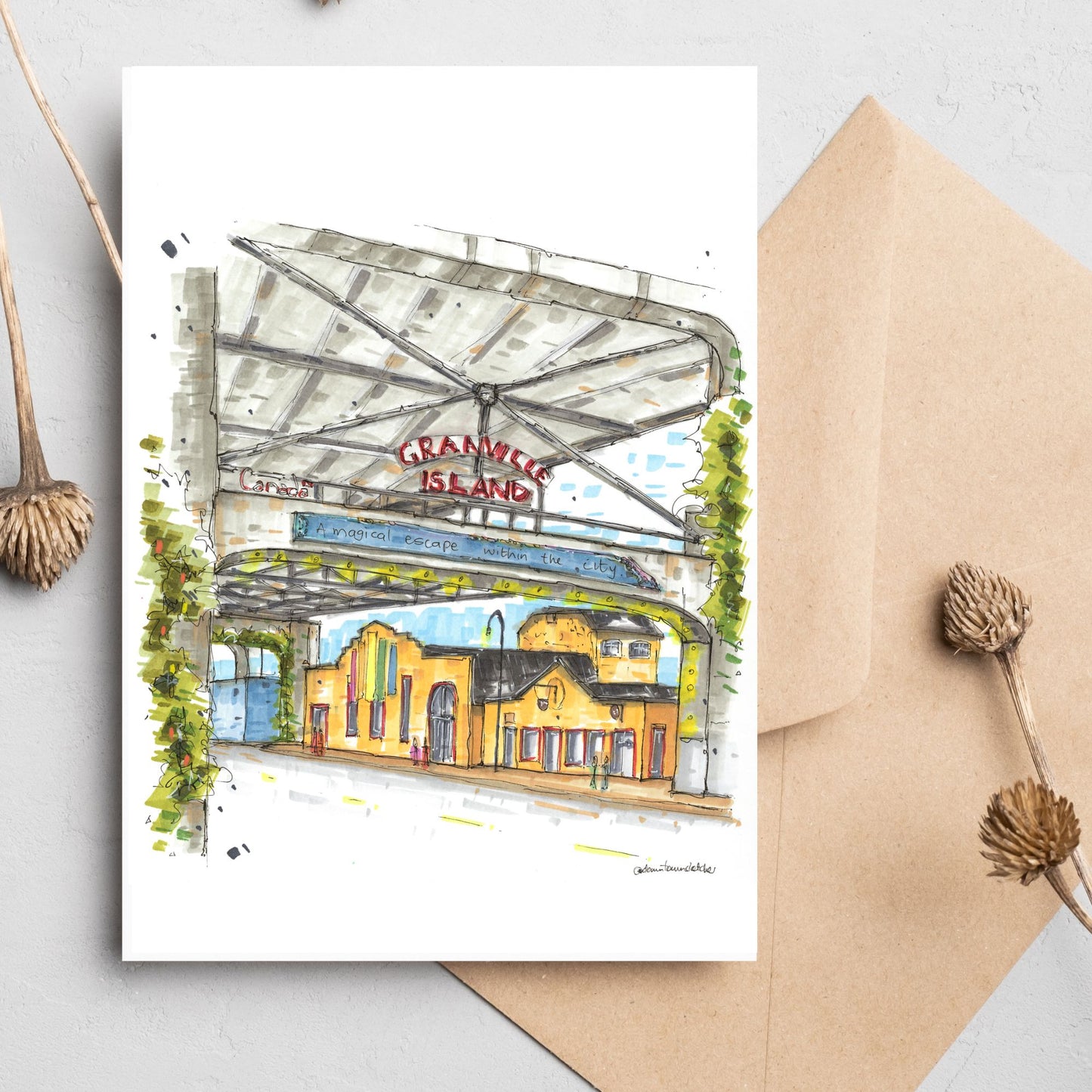 Anderson Street, Granville Island, Vancouver, Greeting Card - Downtown Sketcher