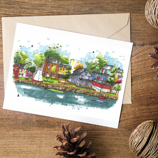 Annapolis Royal Waterfront, The Cradle of our Nation, Greeting Card, Urban Sketch, Greeting Card, Downtown Sketcher, Wynand van Niekerk
