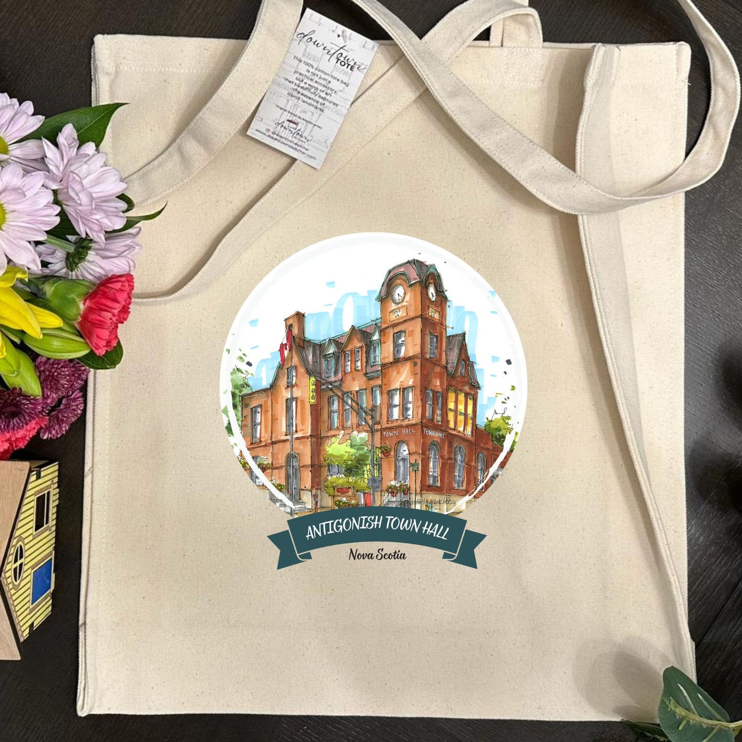 Antigonish Town Hall, Nova Scotia - Tote Bag - Downtown Sketcher - Tall - Downtown Tote - Downtown Sketcher