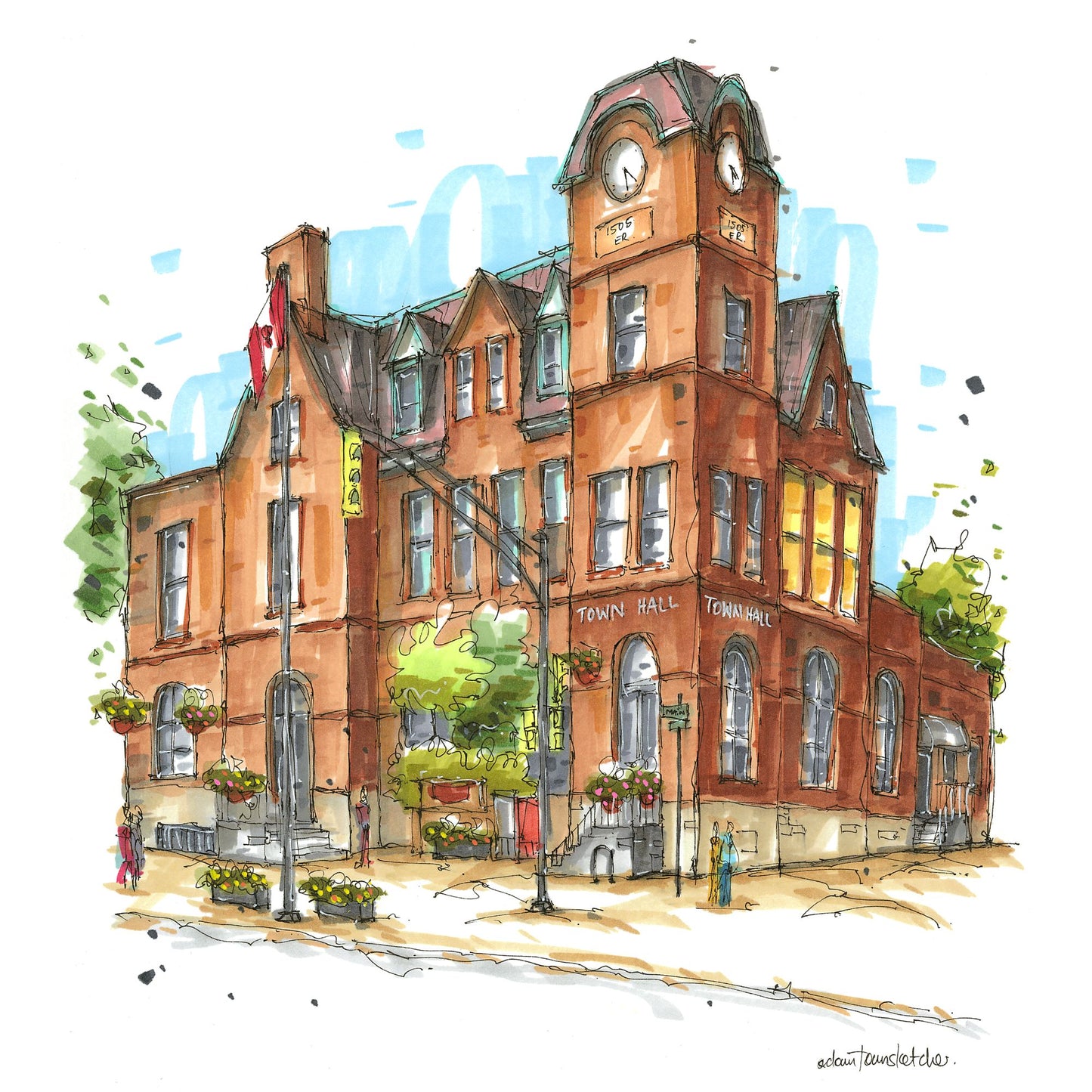 Antigonish Town Hall, Nova Scotia, Greeting Card - Downtown Sketcher