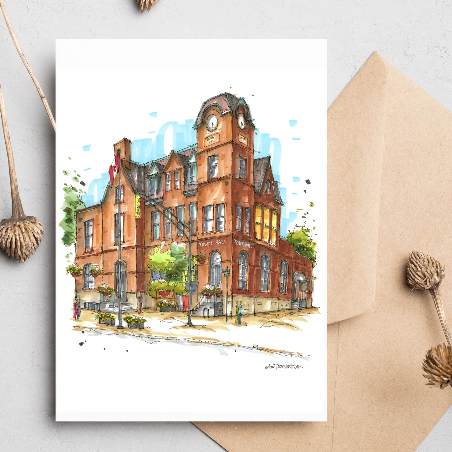 Antigonish Town Hall, Nova Scotia, Greeting Card - Downtown Sketcher