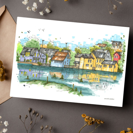 Bear River High Tide, Nova Scotia, Greeting Card - Downtown Sketcher