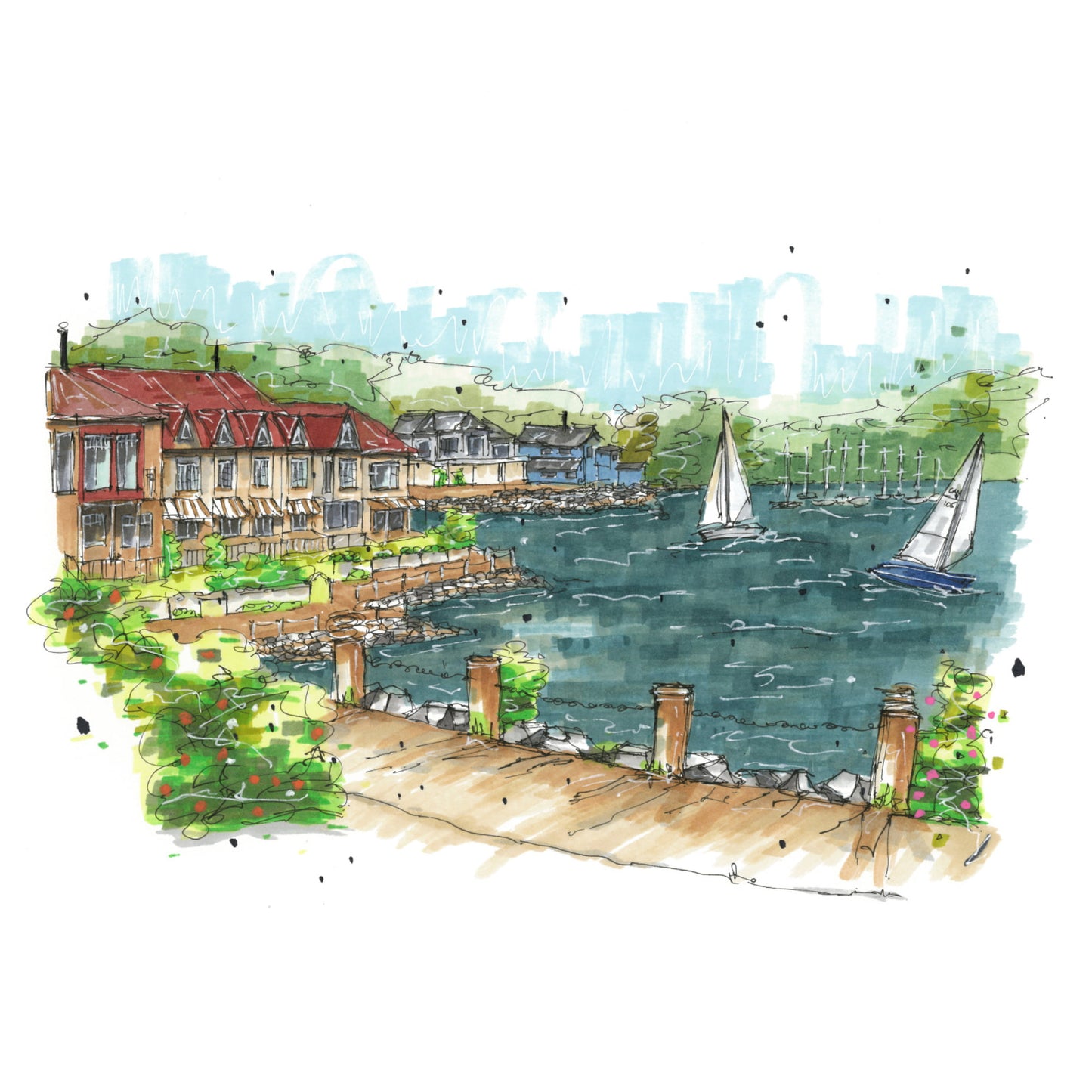 Bedford Basin, Halifax, Nova Scotia, Urban Sketch, Greeting Card with Envelope, Downtown Sketcher, Wynand van Niekerk