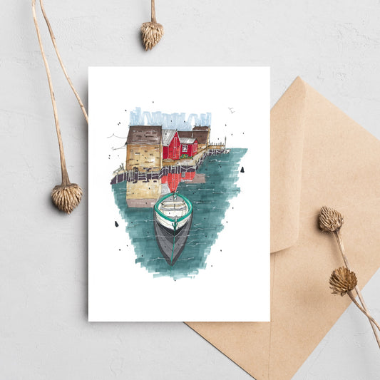 Blue Rocks, Nova Scotia, Greeting Card, Downtownsketcher, Wynand van Niekerk, DTS0071
