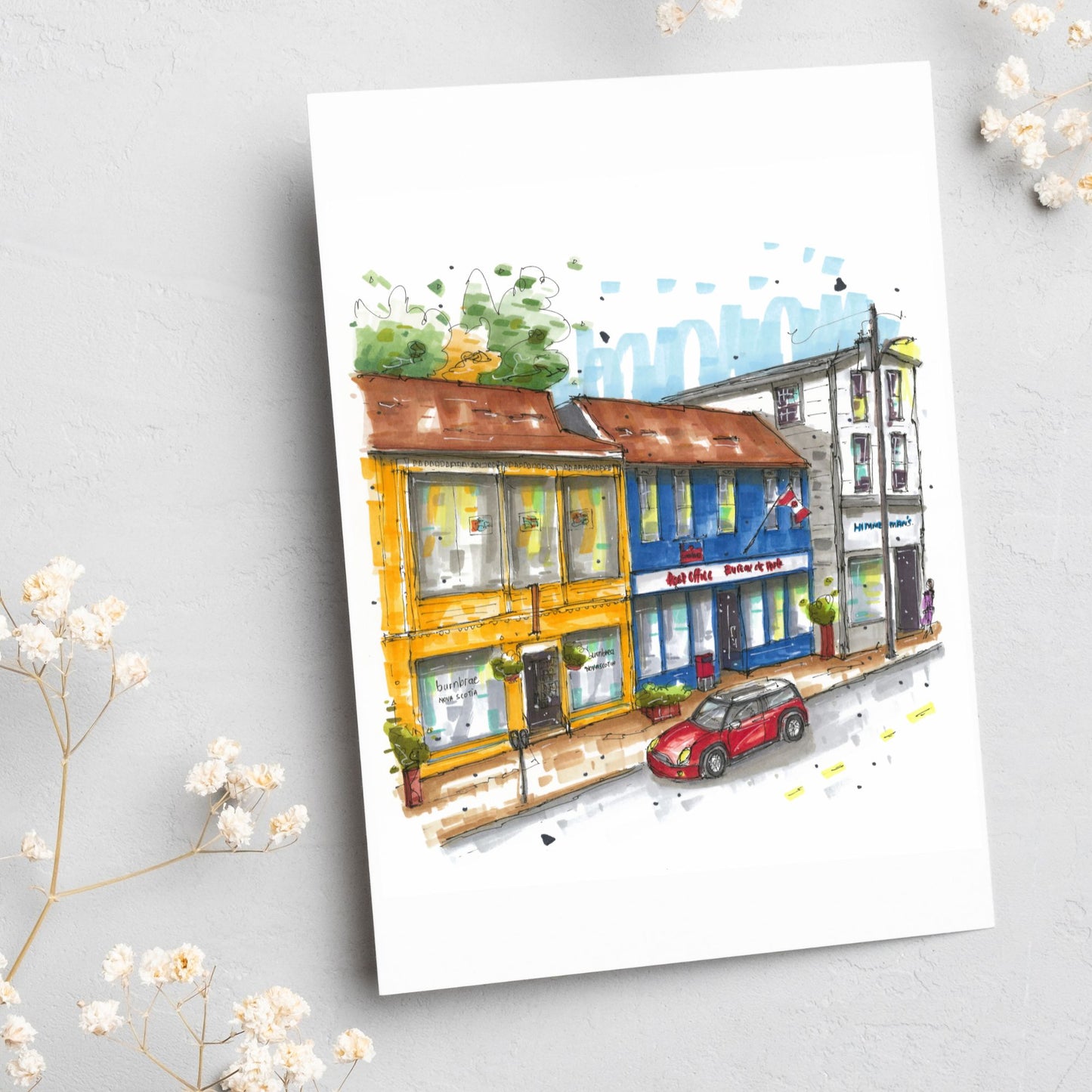 Burnbrea Nova Scotia Street Scene Lunenburg - Greeting Card - Downtown Sketcher