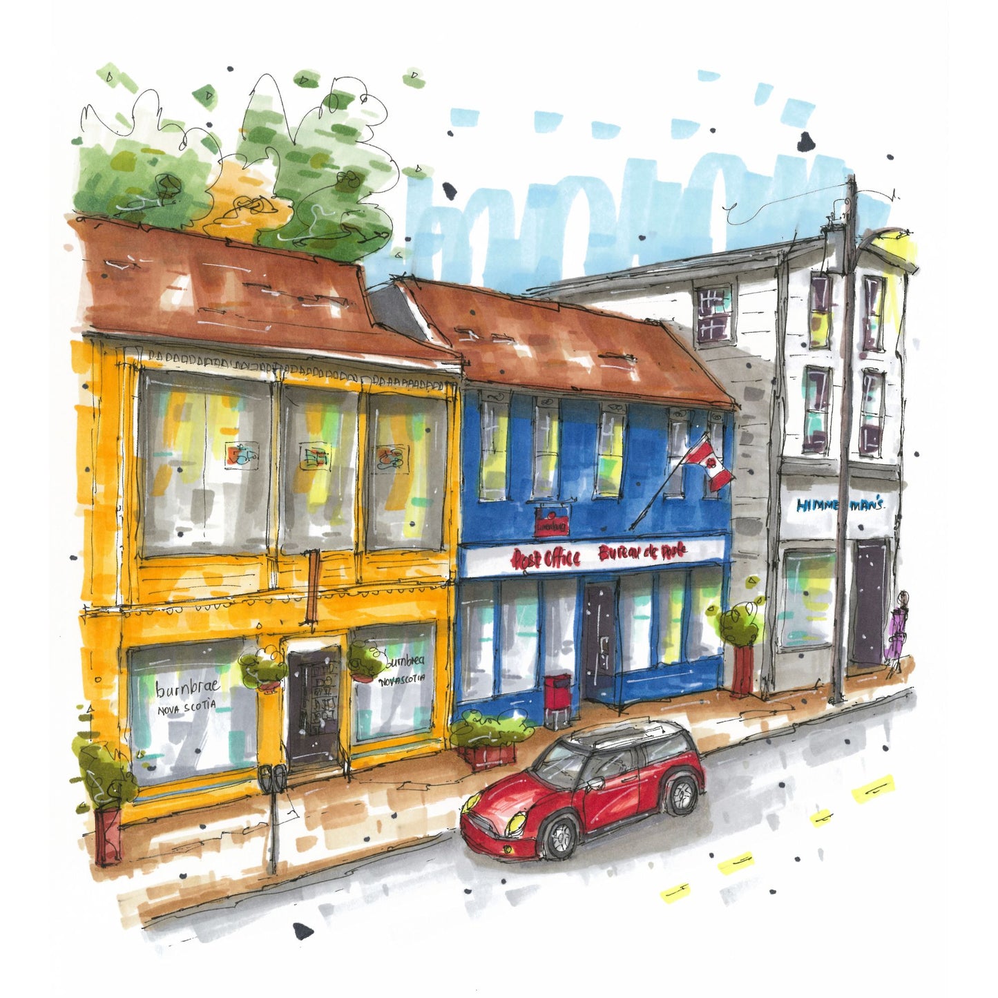 Burnbrea Nova Scotia Street Scene Lunenburg - Greeting Card - Downtown Sketcher