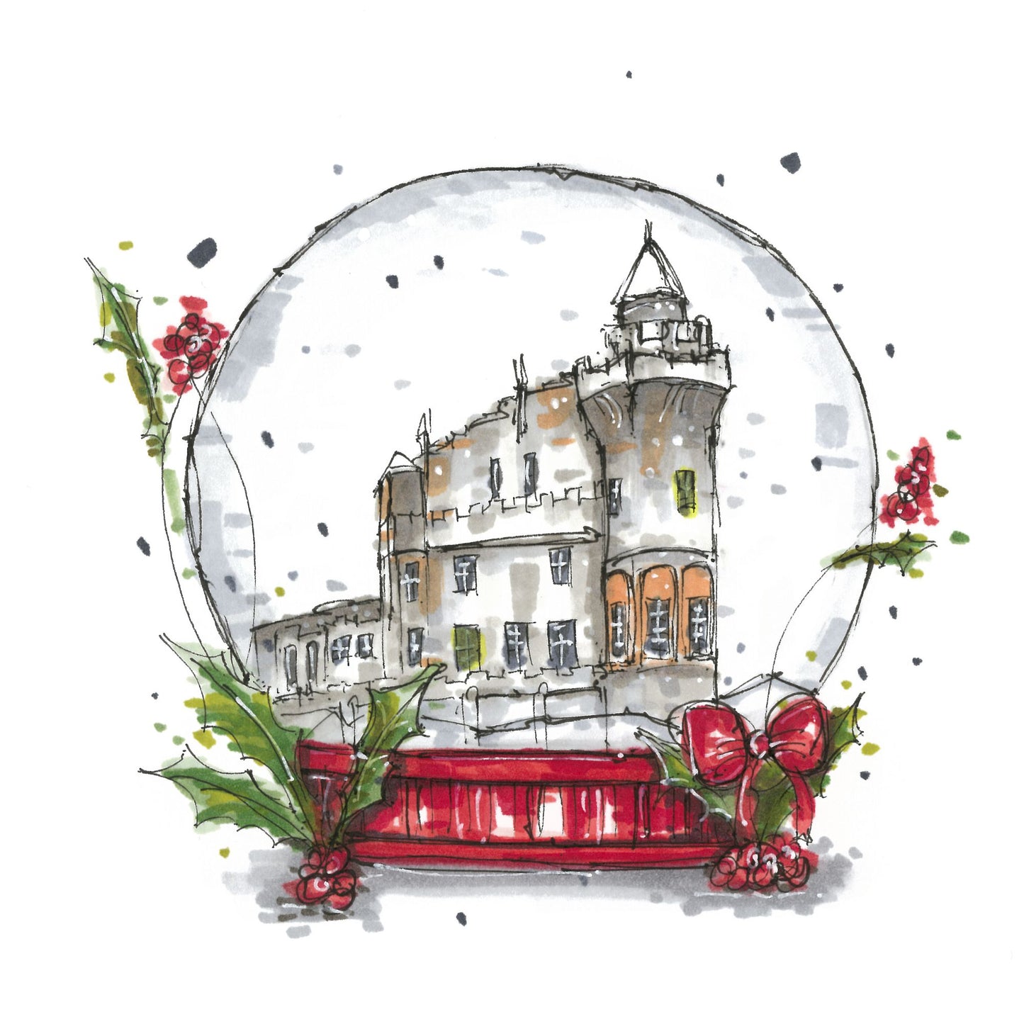 Casa Loma Snow Globe Christmas Card - Downtown Sketcher