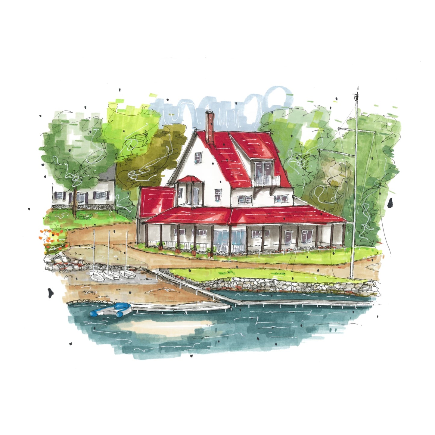 Chester Yacht Club, Chester, Nova Scotia, Greeting Card, Downtownsketcher, Wynand van Niekerk, DTS0076