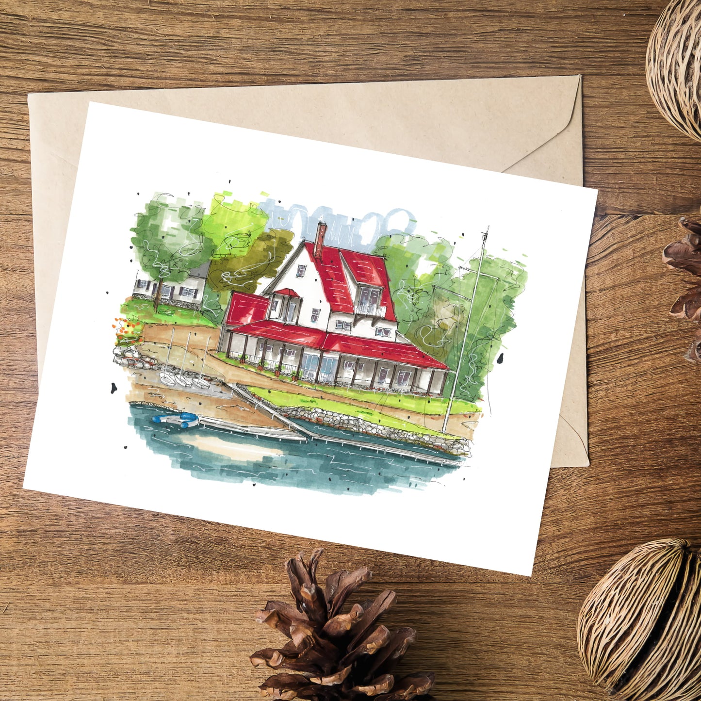 Chester Yacht Club, Chester, Nova Scotia, Greeting Card, Downtownsketcher, Wynand van Niekerk, DTS0076