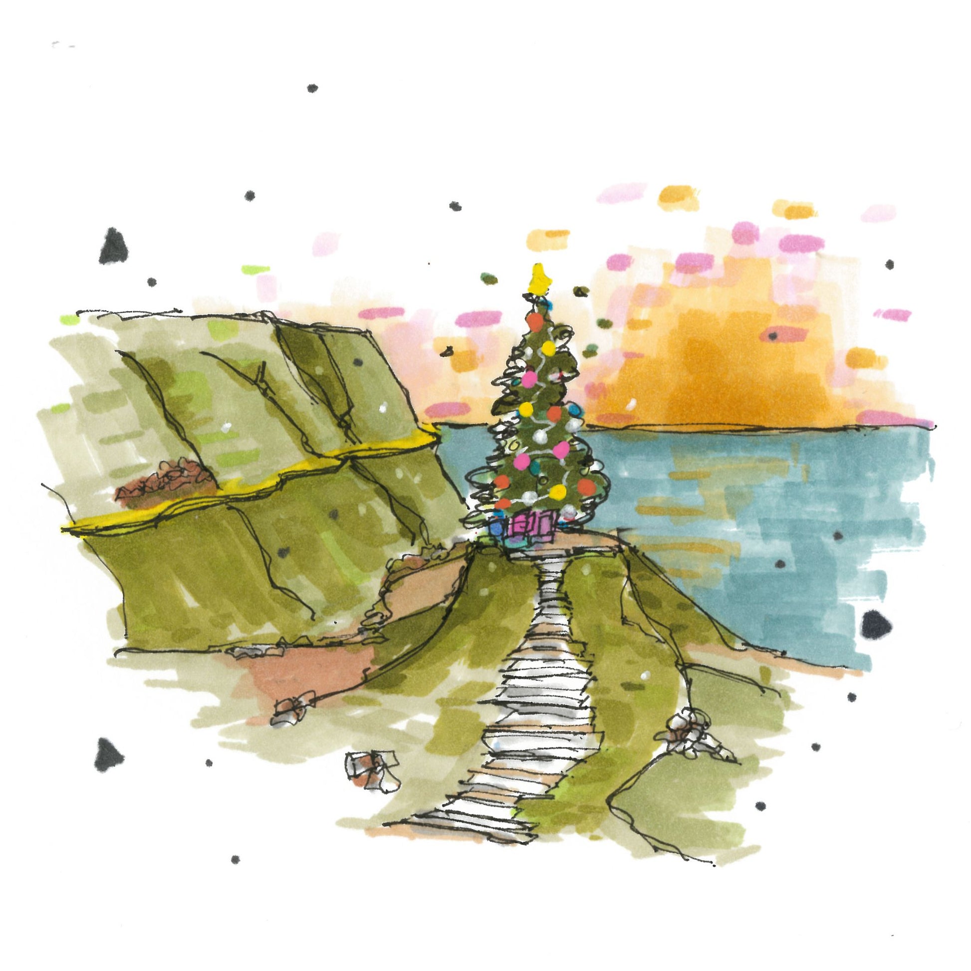 Christmas on Skyline Trailhead, Cape Breton, Halifax, Christmas Card, Downtown Sketcher, Wynand van Niekerk