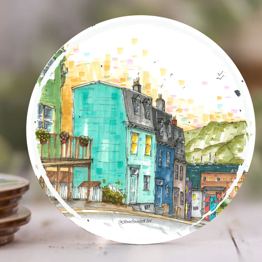 Colourful houses, Halloway street, St John's, Newfoundland - Coaster - Downtown Sketcher