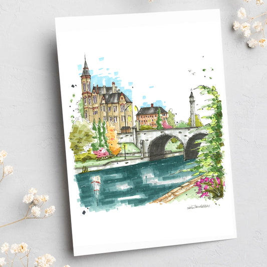 Court of Justice from Avon River, Stratford, Ontario, Greeting Card - Downtown Sketcher