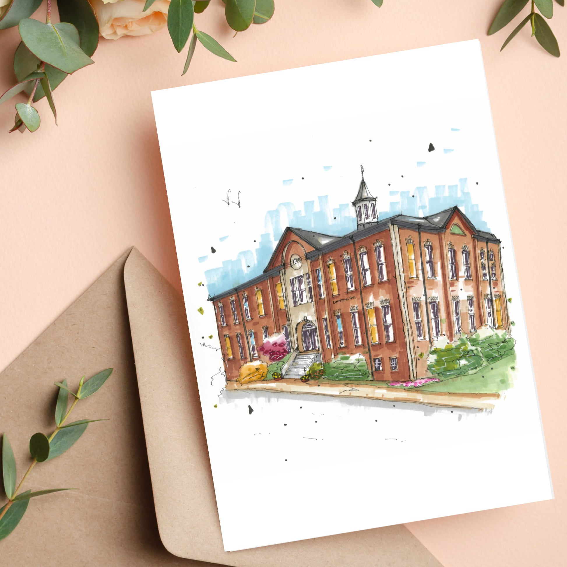 Cumming Hall, Dalhousie University, Truro, Greeting Card, Urban Sketch, Greeting Card, Downtown Sketcher, Wynand van Niekerk