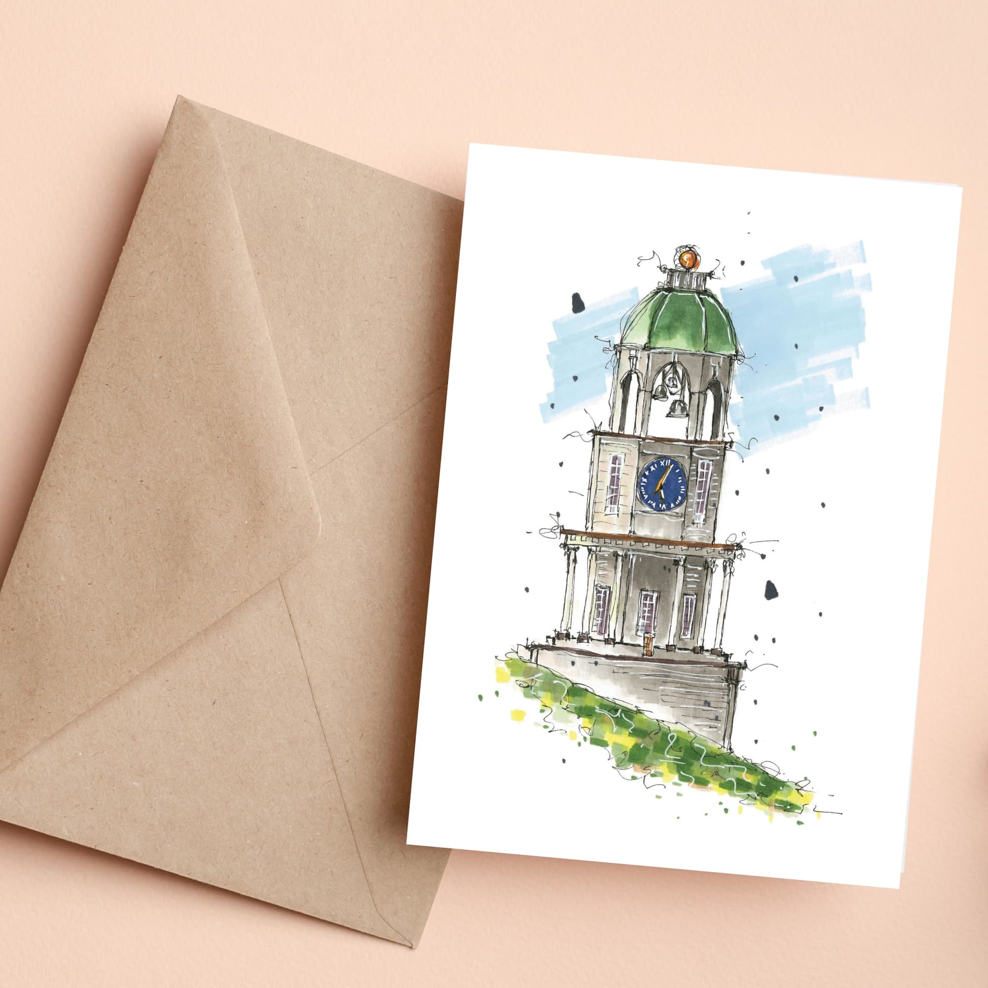 DTS0024 - The Citadel Clock Tower - Halifax - Storefront Sketch – Greeting Card with Envelope – Downtown Sketcher – Wynand van Niekerk (1)