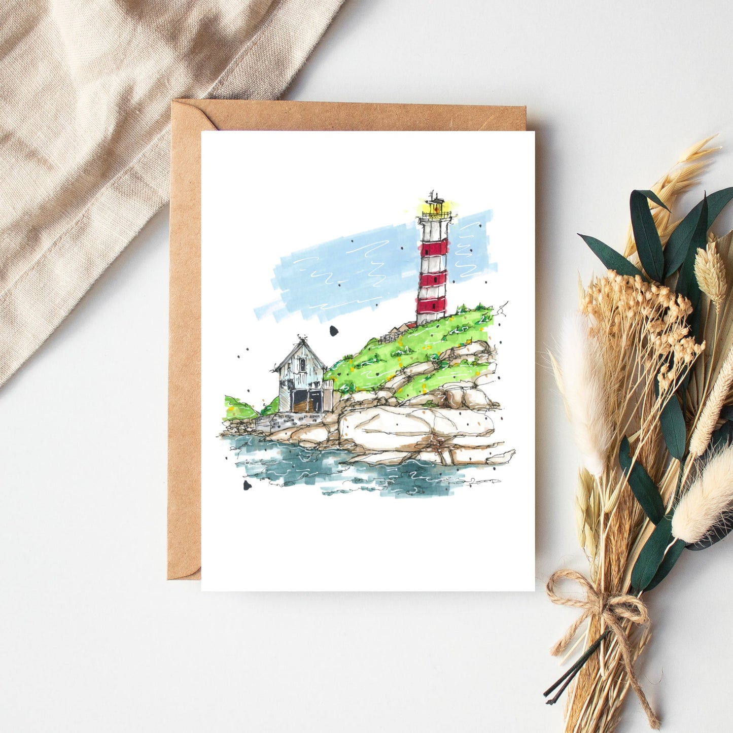 Sambro Island Lighthouse- Halifax - Storefront Sketch – Greeting Card with Envelope – Downtown Sketcher – Wynand van Niekerk