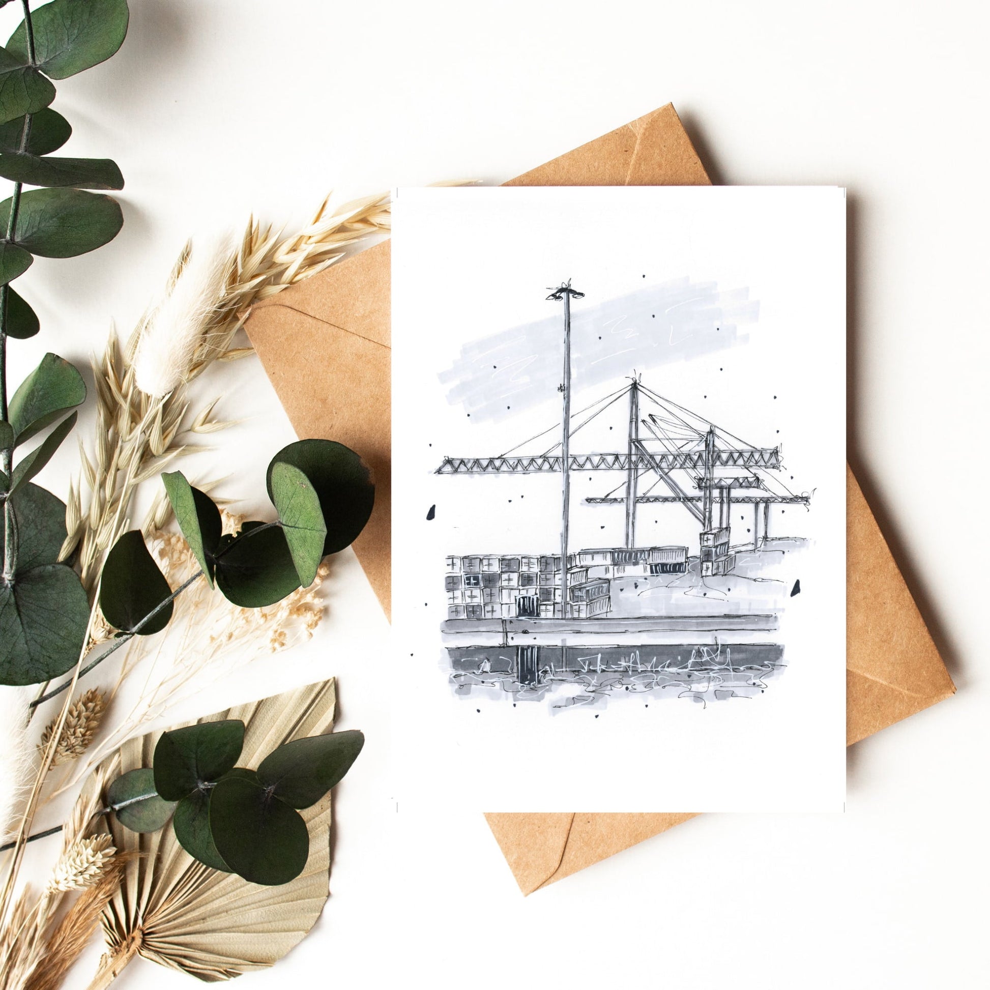 DTS0033-FairviewCoveContainerTerminal-Halifax-StorefrontSketch_GreetingCardwithEnvelope_DowntownSketcher_WynandvanNiekerk
