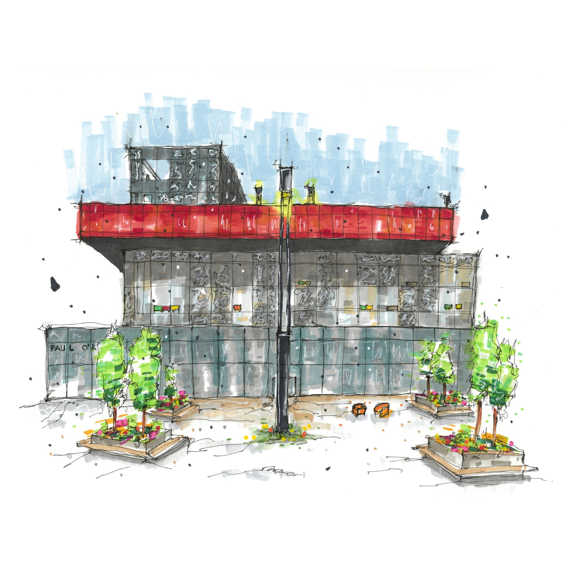 DTS0040, Halifax Central Library, Halifax, Architectural Sketch, Corner Shop, Art print, Downtown Sketcher, Wynand van Niekerk