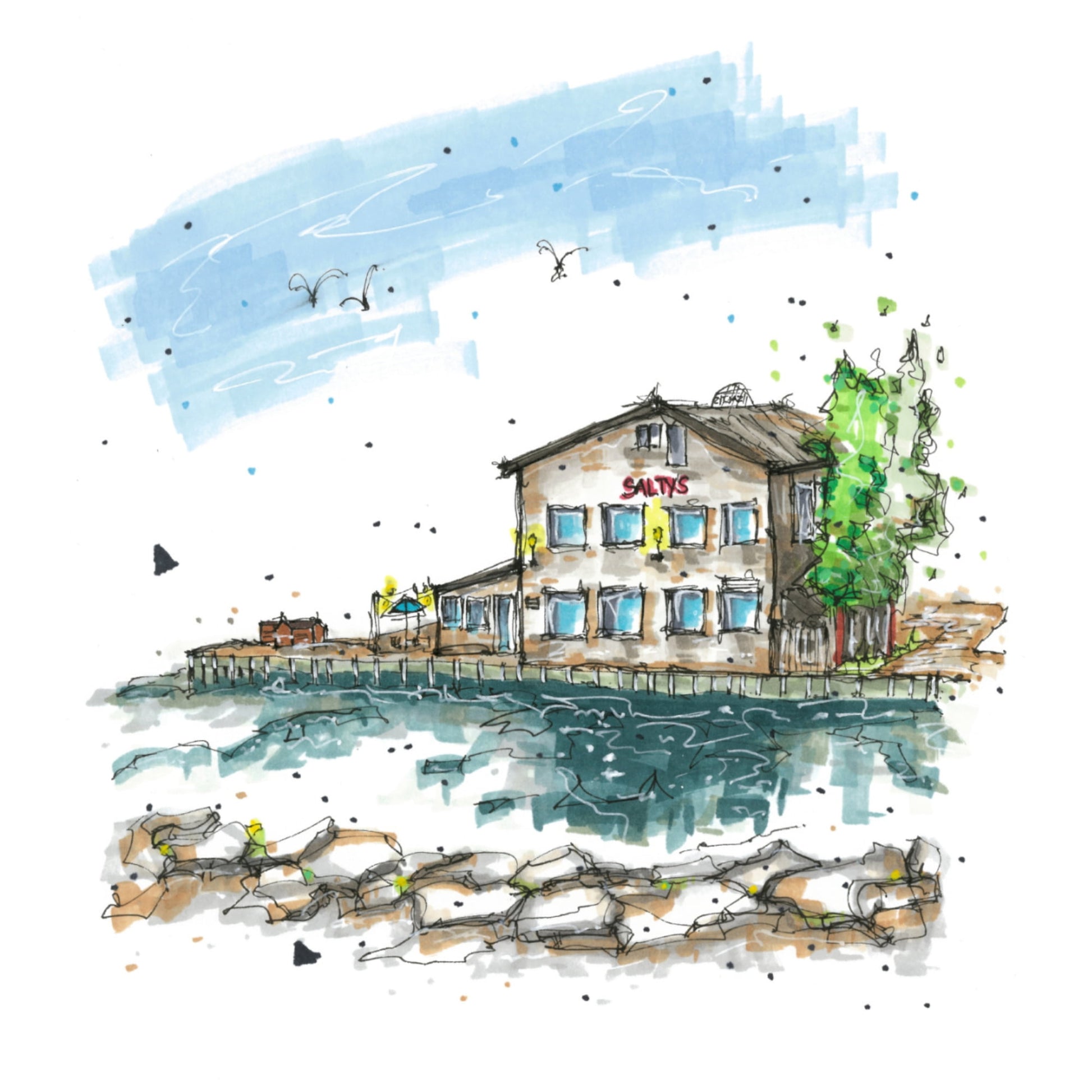 Salty’s Restaurant, Halifax, Nova Scotia, Print, Downtownsketcher, Wynand van Niekerk, DTS0048