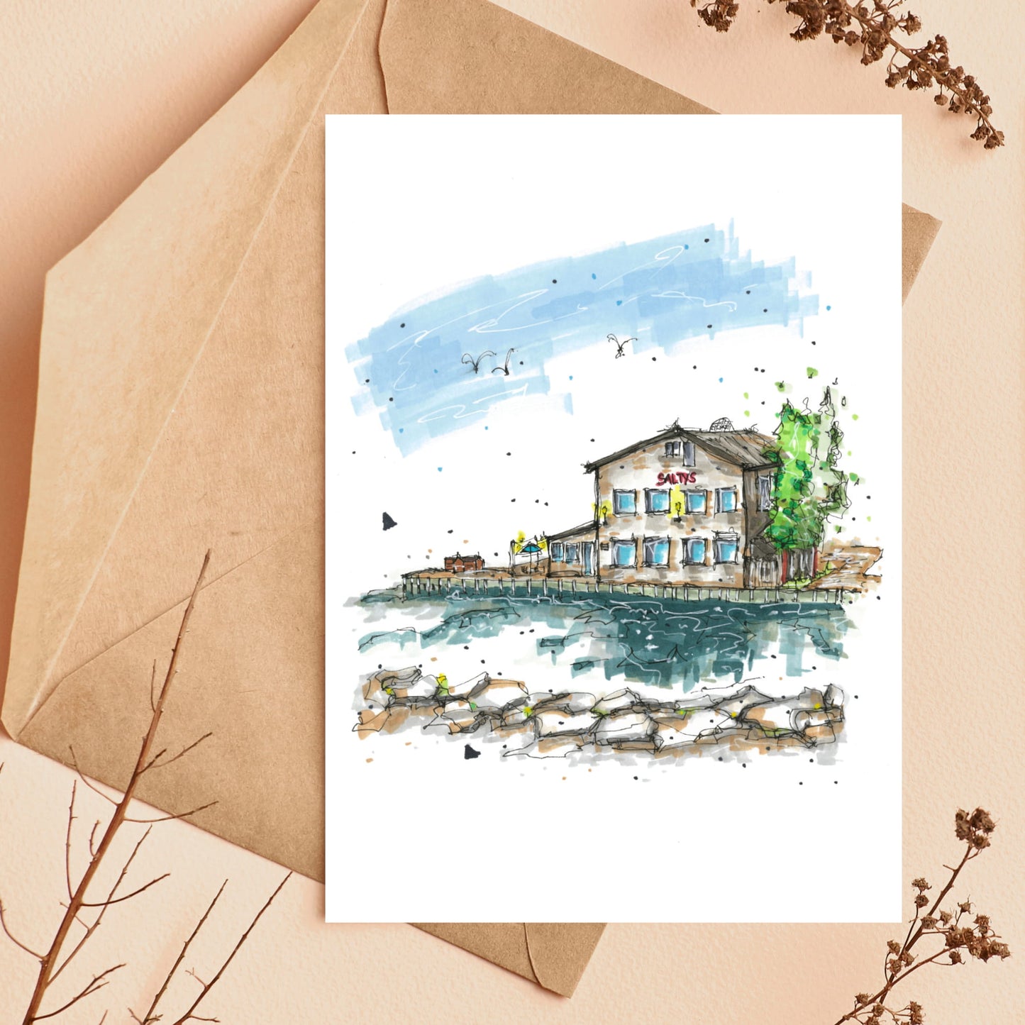 Salty’s Restaurant, Halifax, Nova Scotia, Greeting Card, Downtownsketcher, Wynand van Niekerk, DTS0048