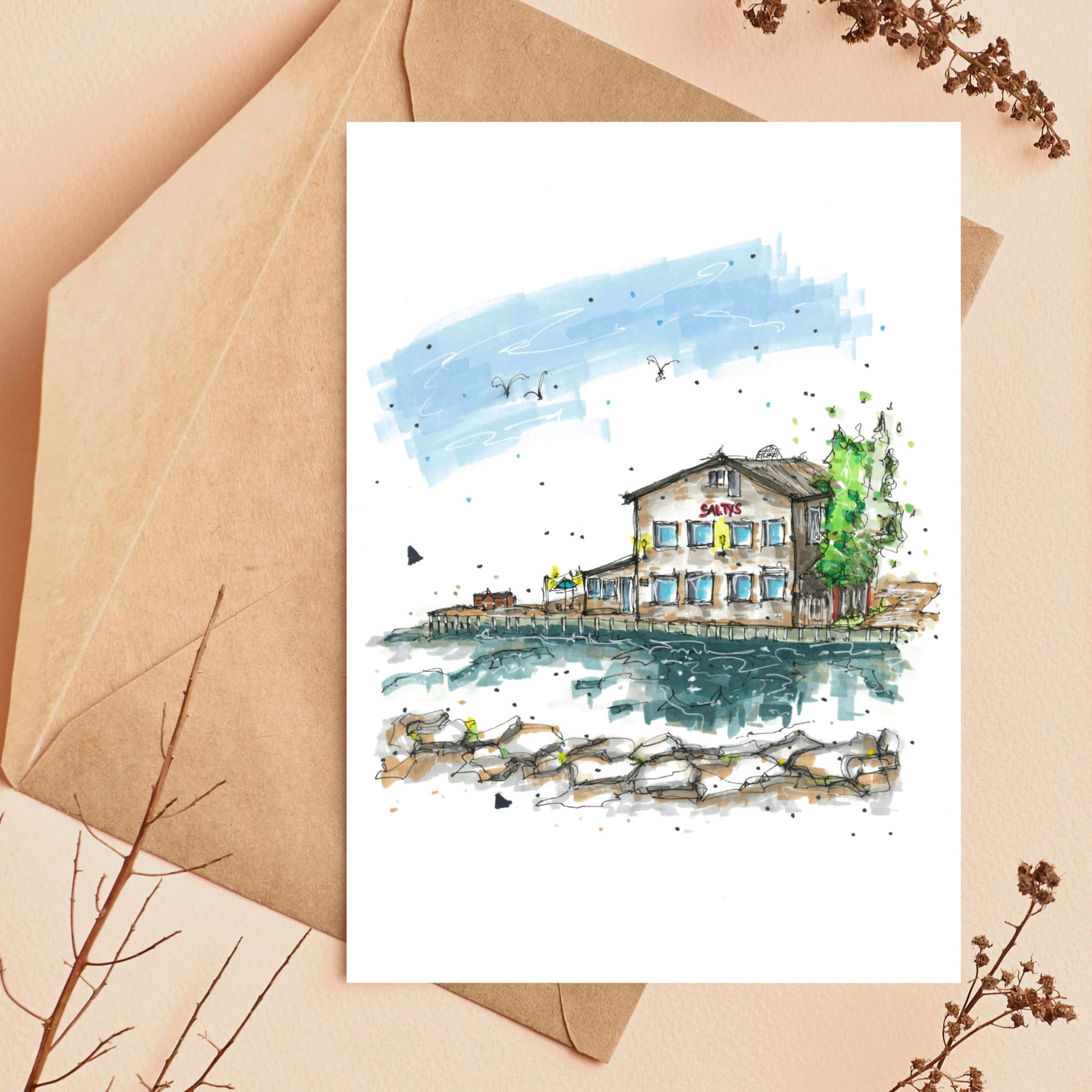 Salty’s Restaurant, Halifax, Nova Scotia, Greeting Card, Downtownsketcher, Wynand van Niekerk, DTS0048