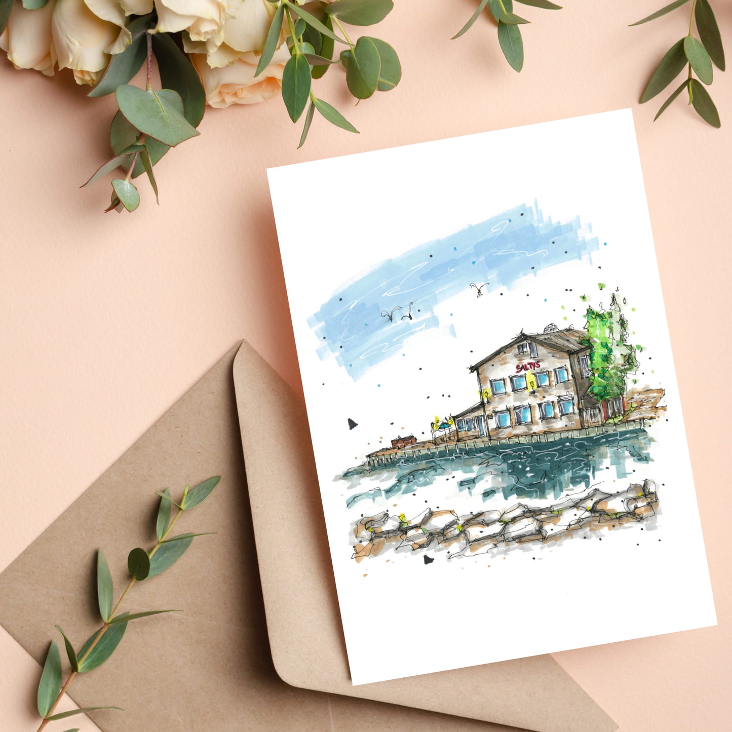 Salty’s Restaurant, Halifax, Nova Scotia, Greeting Card, Downtownsketcher, Wynand van Niekerk, DTS0048