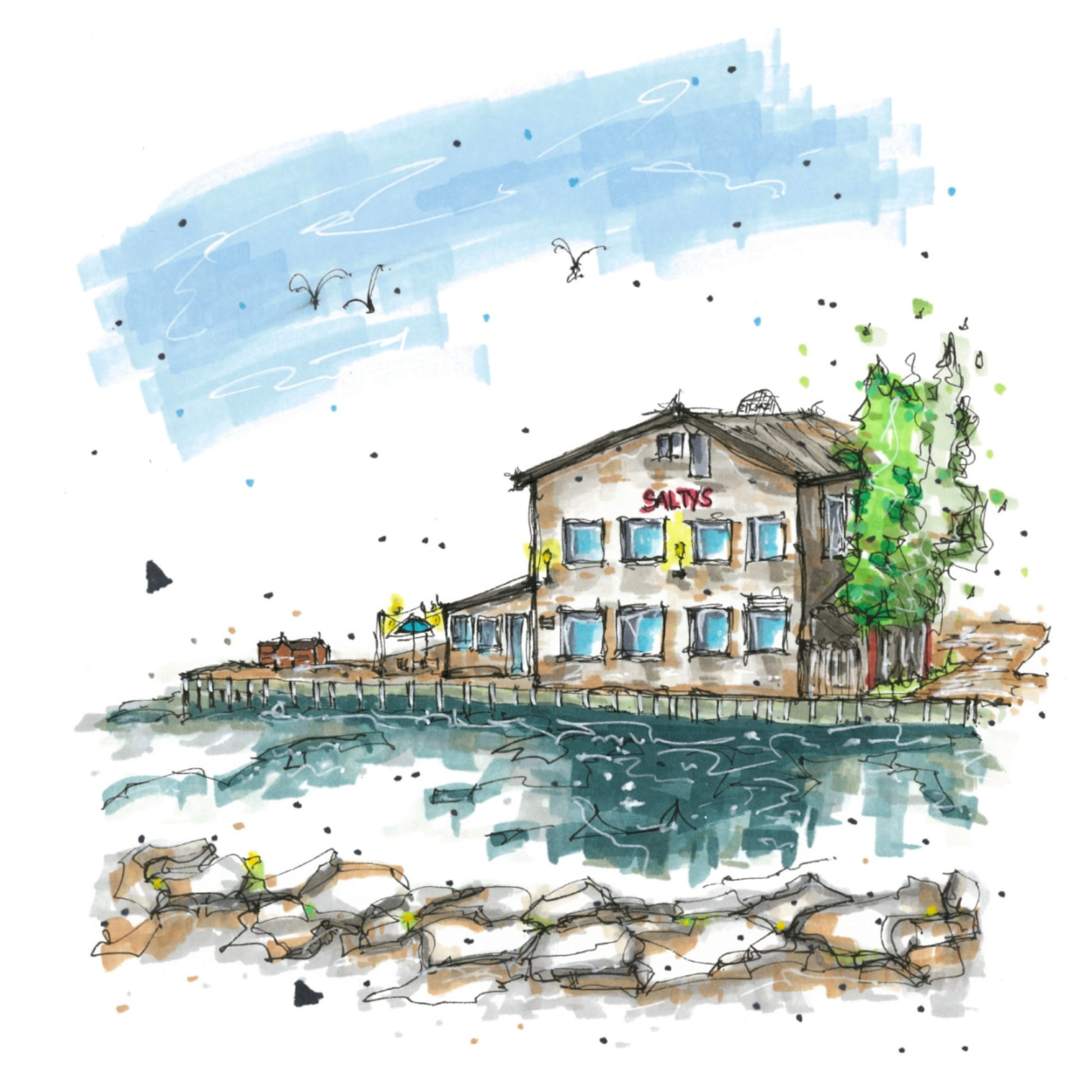 Salty’s Restaurant, Halifax, Nova Scotia, Greeting Card, Downtownsketcher, Wynand van Niekerk, DTS0048