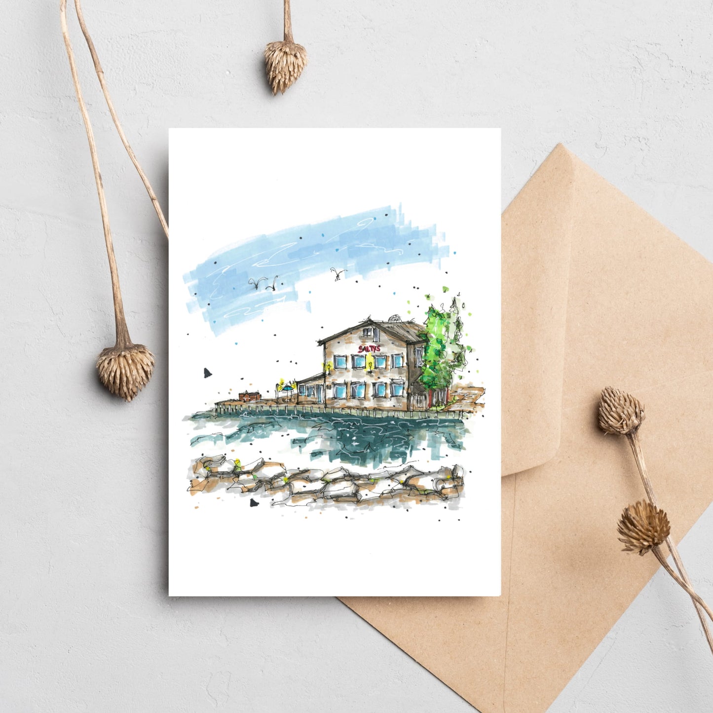 Salty’s Restaurant, Halifax, Nova Scotia, Greeting Card, Downtownsketcher, Wynand van Niekerk, DTS0048