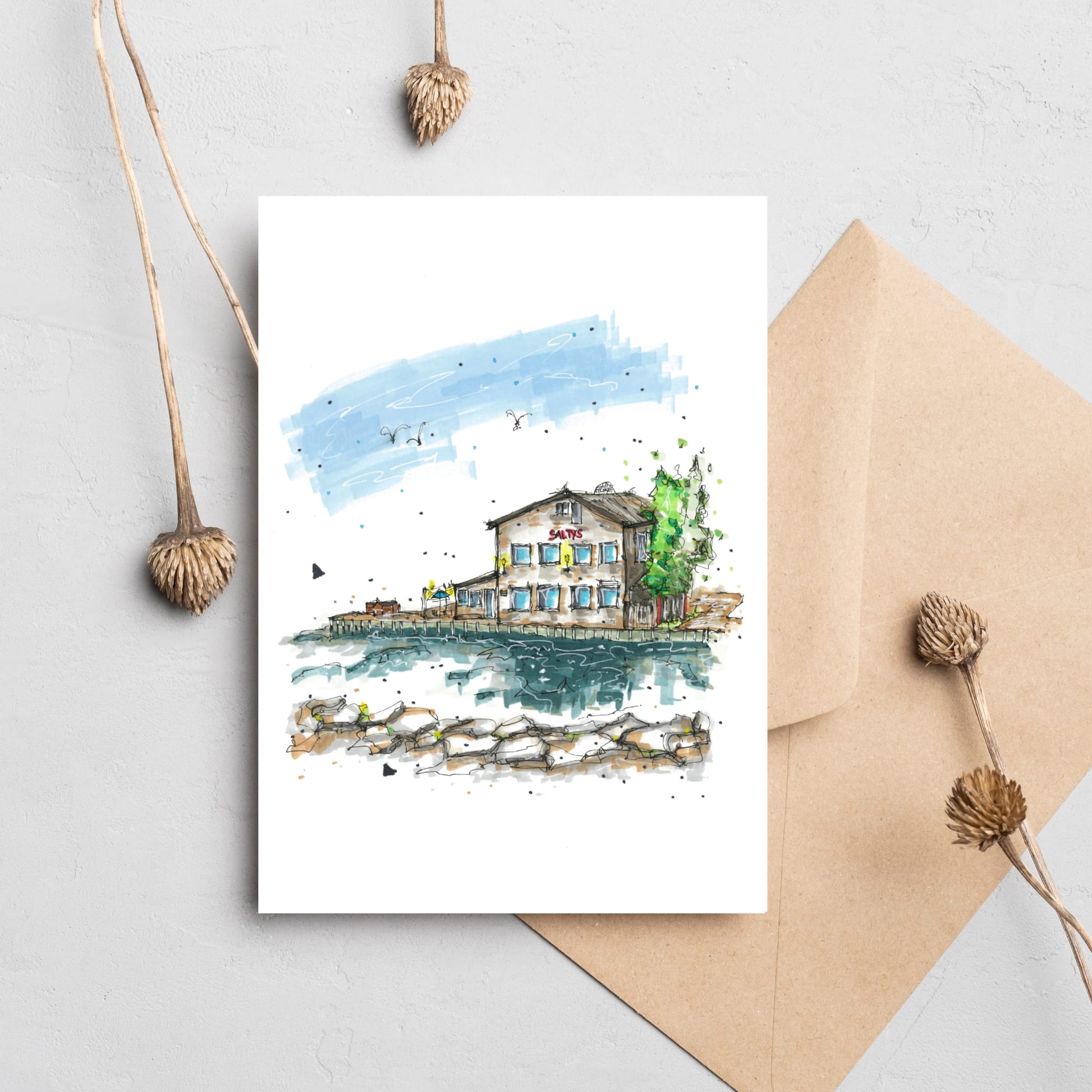 Salty’s Restaurant, Halifax, Nova Scotia, Greeting Card, Downtownsketcher, Wynand van Niekerk, DTS0048