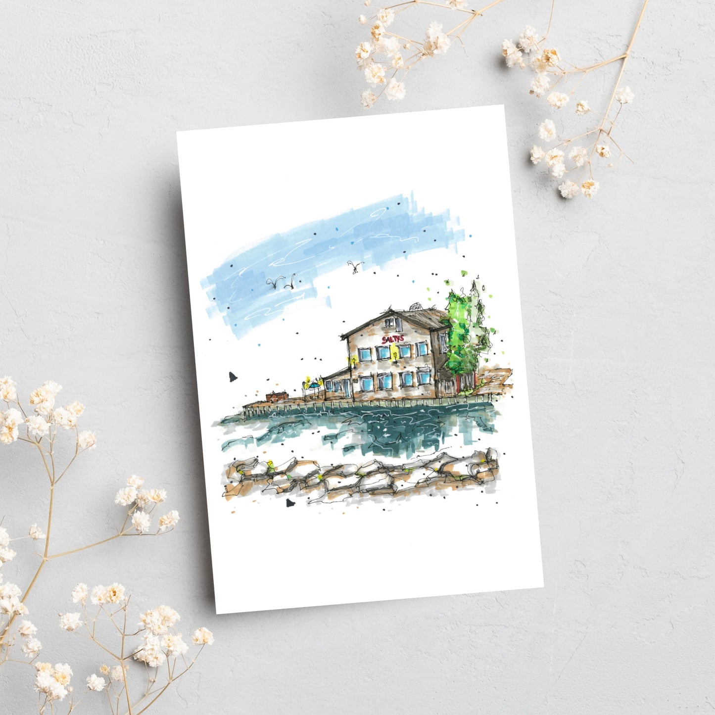 Salty’s Restaurant, Halifax, Nova Scotia, Greeting Card, Downtownsketcher, Wynand van Niekerk, DTS0048