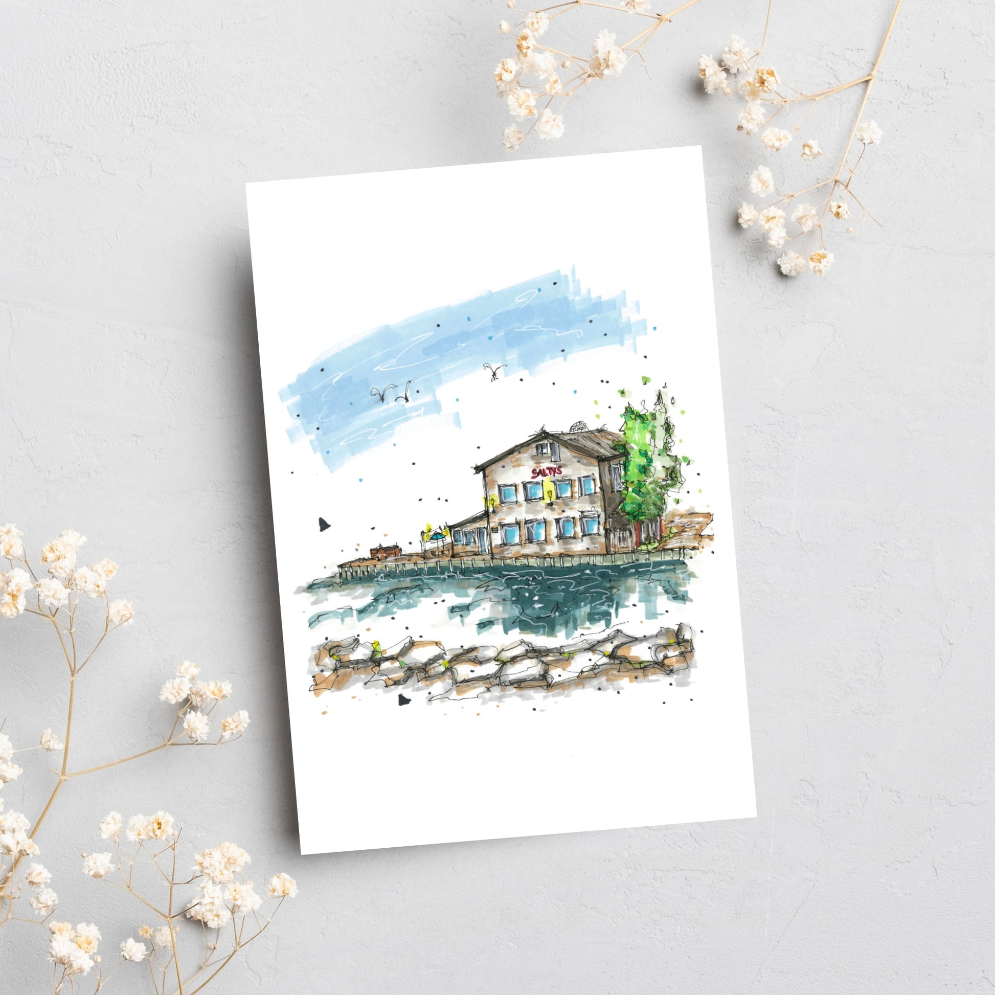 Salty’s Restaurant, Halifax, Nova Scotia, Greeting Card, Downtownsketcher, Wynand van Niekerk, DTS0048