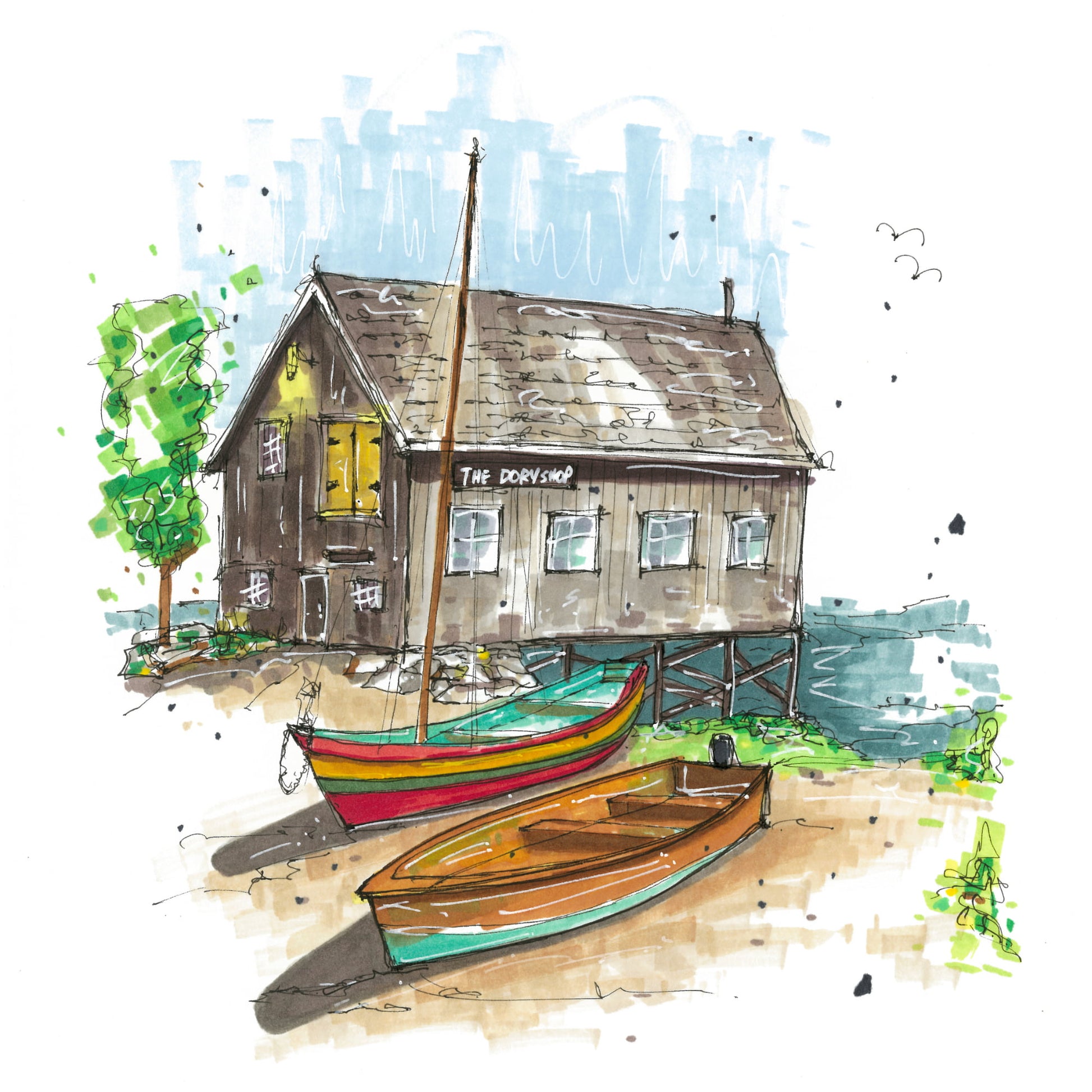 The Dory Shop, Lunenburg, Nova Scotia, Print, Downtownsketcher, Wynand van Niekerk, DTS0051