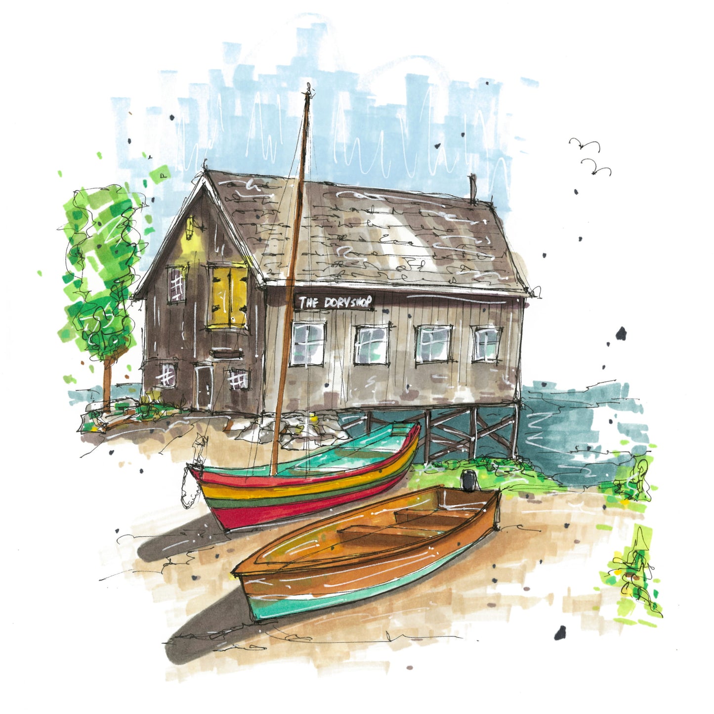 The Dory Shop, Lunenburg, Nova Scotia, Greeting Card, Downtownsketcher, Wynand van Niekerk, DTS0051