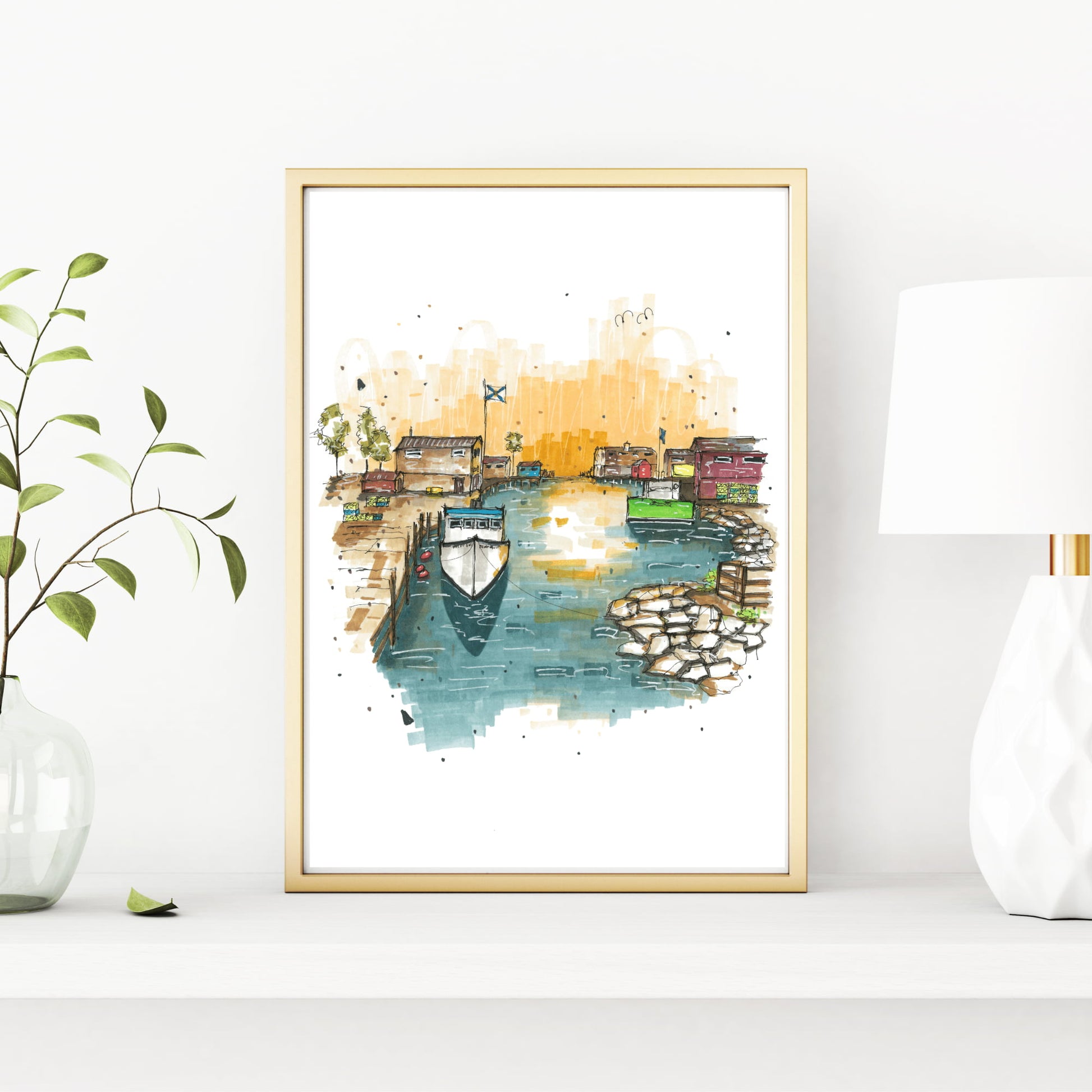 Fishermans Cove Fishing Boat, Fishermans Cove, Nova Scotia, Print, Downtownsketcher, Wynand van Niekerk, DTS0055