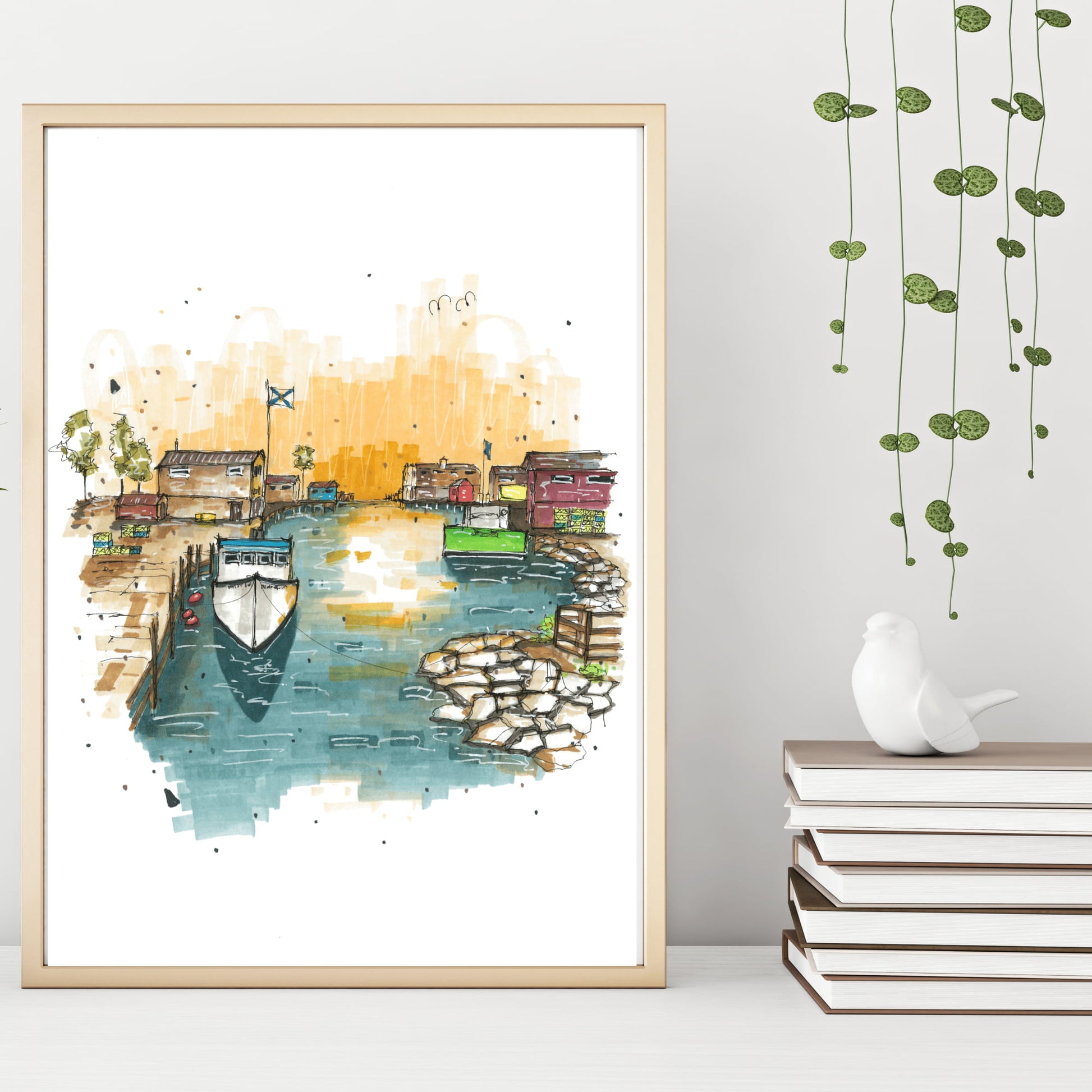 Fishermans Cove Fishing Boat, Fishermans Cove, Nova Scotia, Print, Downtownsketcher, Wynand van Niekerk, DTS0055