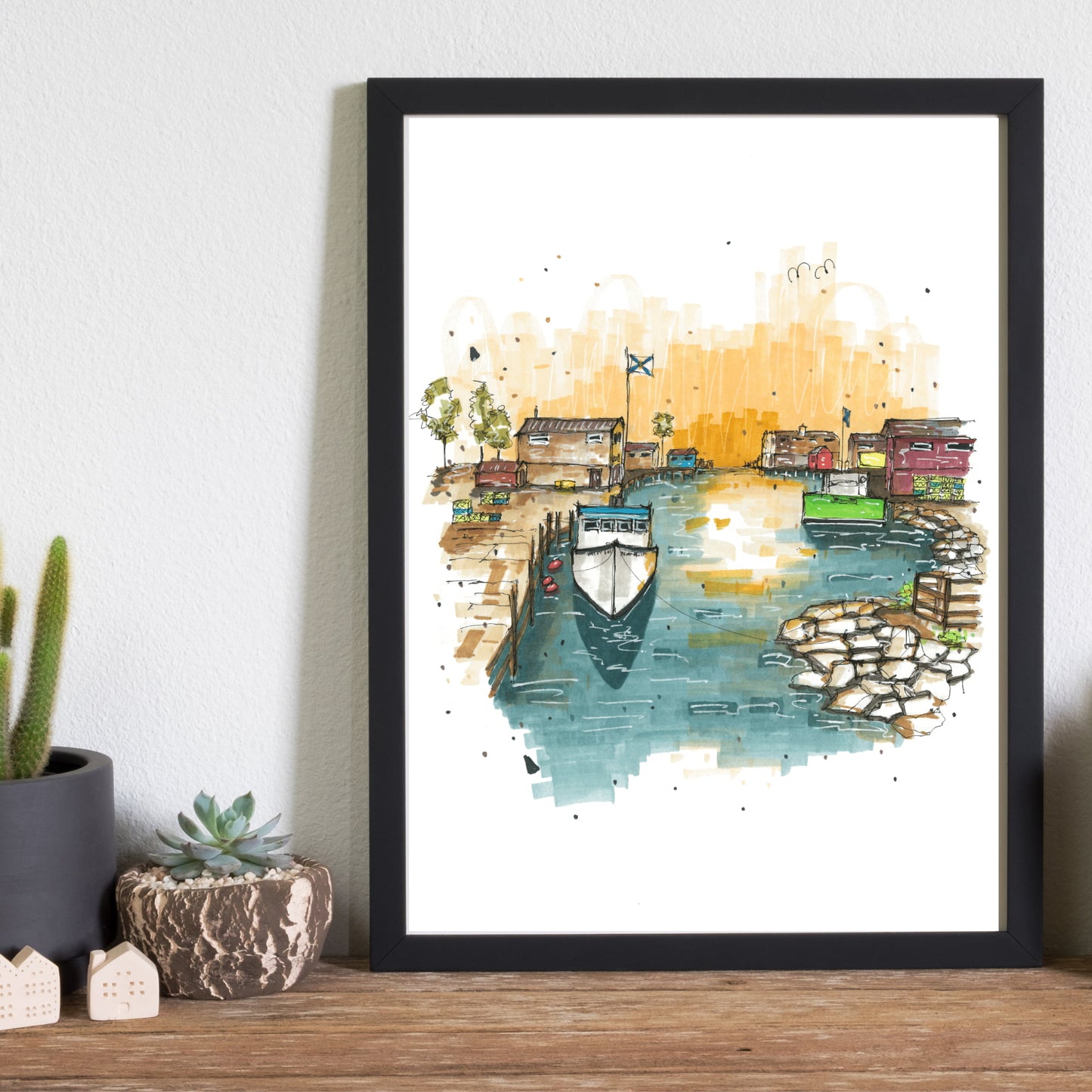 Fishermans Cove Fishing Boat, Fishermans Cove, Nova Scotia, Print, Downtownsketcher, Wynand van Niekerk, DTS0055