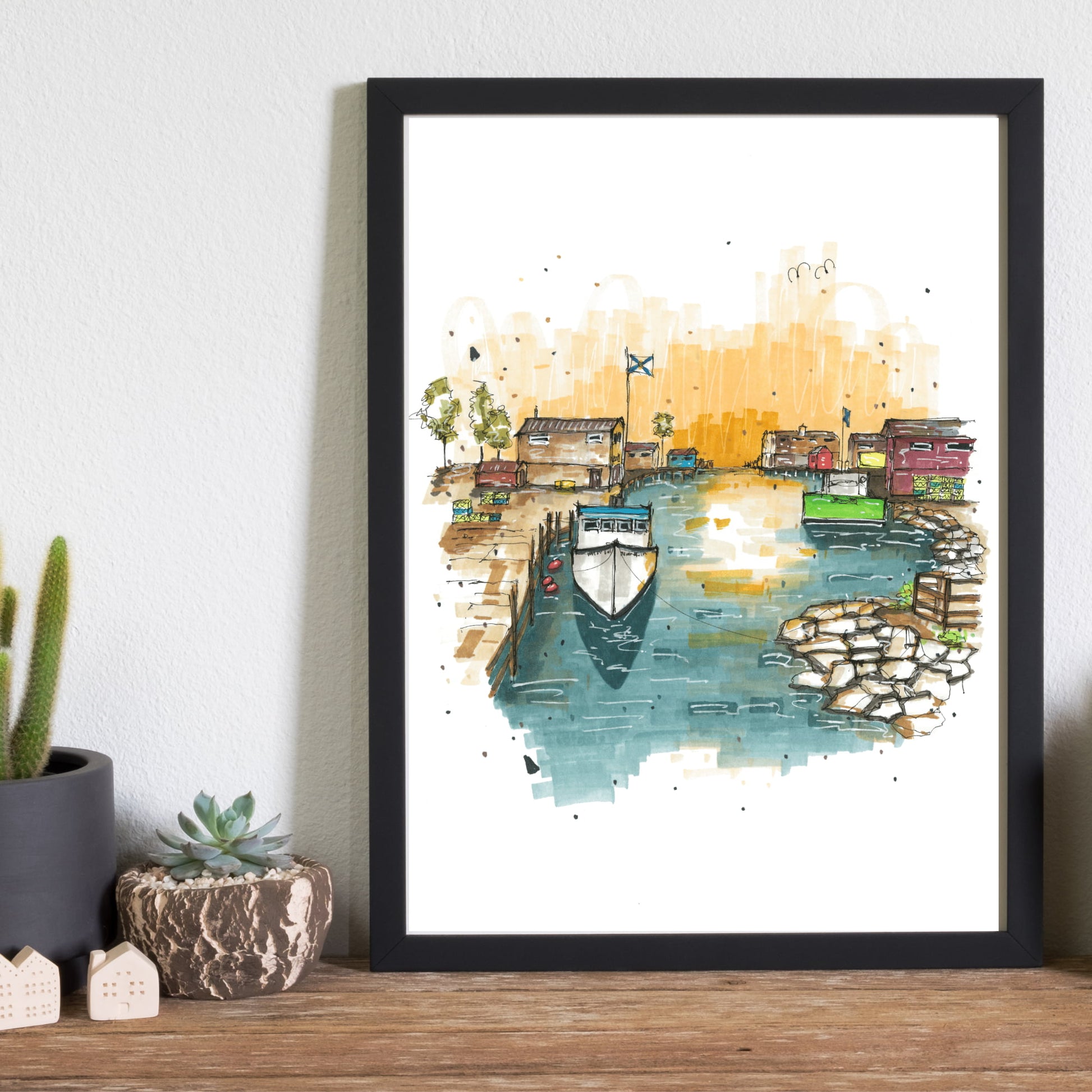 Fishermans Cove Fishing Boat, Fishermans Cove, Nova Scotia, Print, Downtownsketcher, Wynand van Niekerk, DTS0055