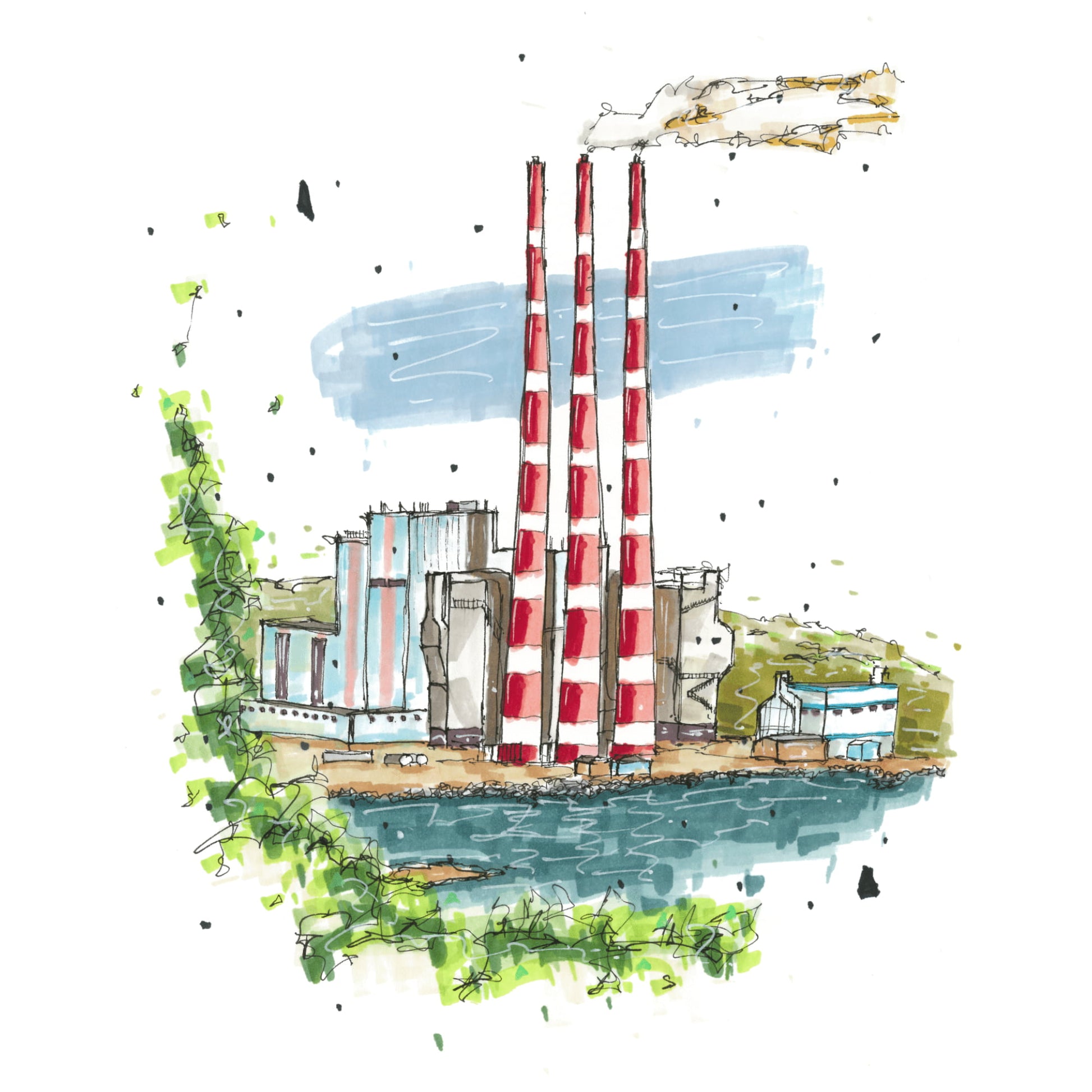 Tufts Cove Generating Station in Colour, Dartmouth, Nova Scotia, Print, Downtownsketcher, Wynand van Niekerk, DTS0062