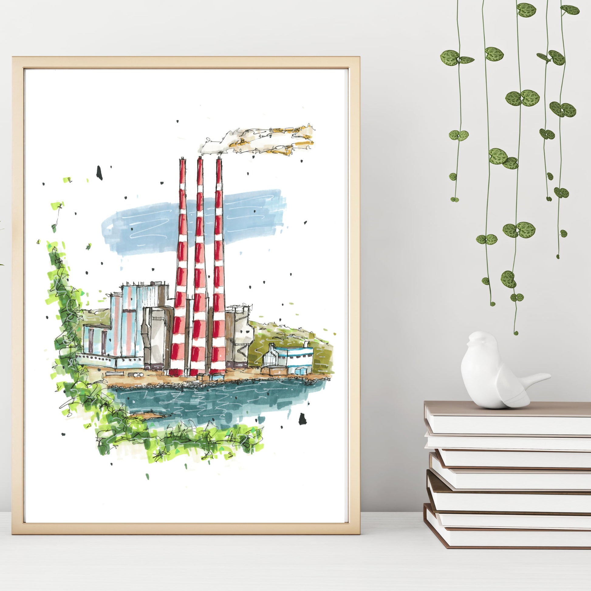 Tufts Cove Generating Station in Colour, Dartmouth, Nova Scotia, Print, Downtownsketcher, Wynand van Niekerk, DTS0062