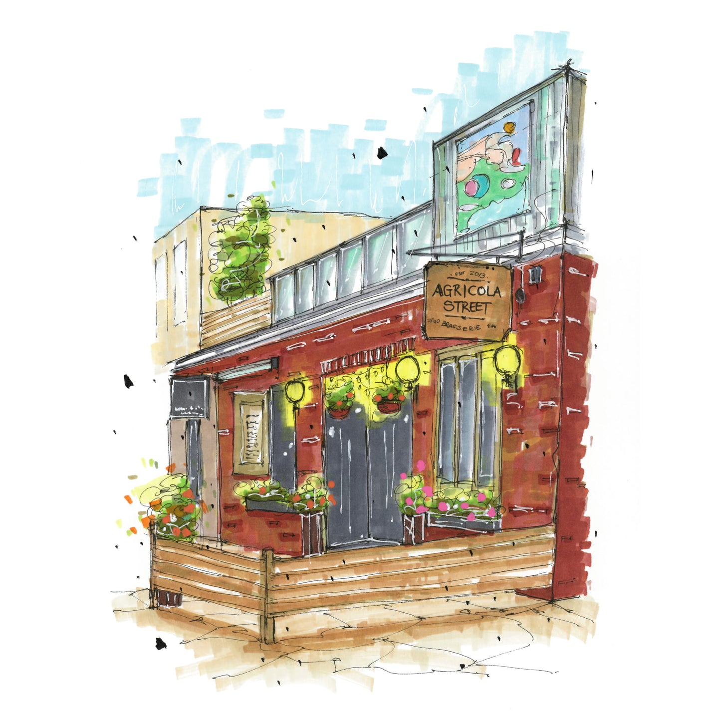 DTS0101 - Agricola Street Brasserie, Halifax, Nova Scotia, Urban Sketch, Greeting Card with Envelope, Downtown Sketcher, Wynand van Niekerk