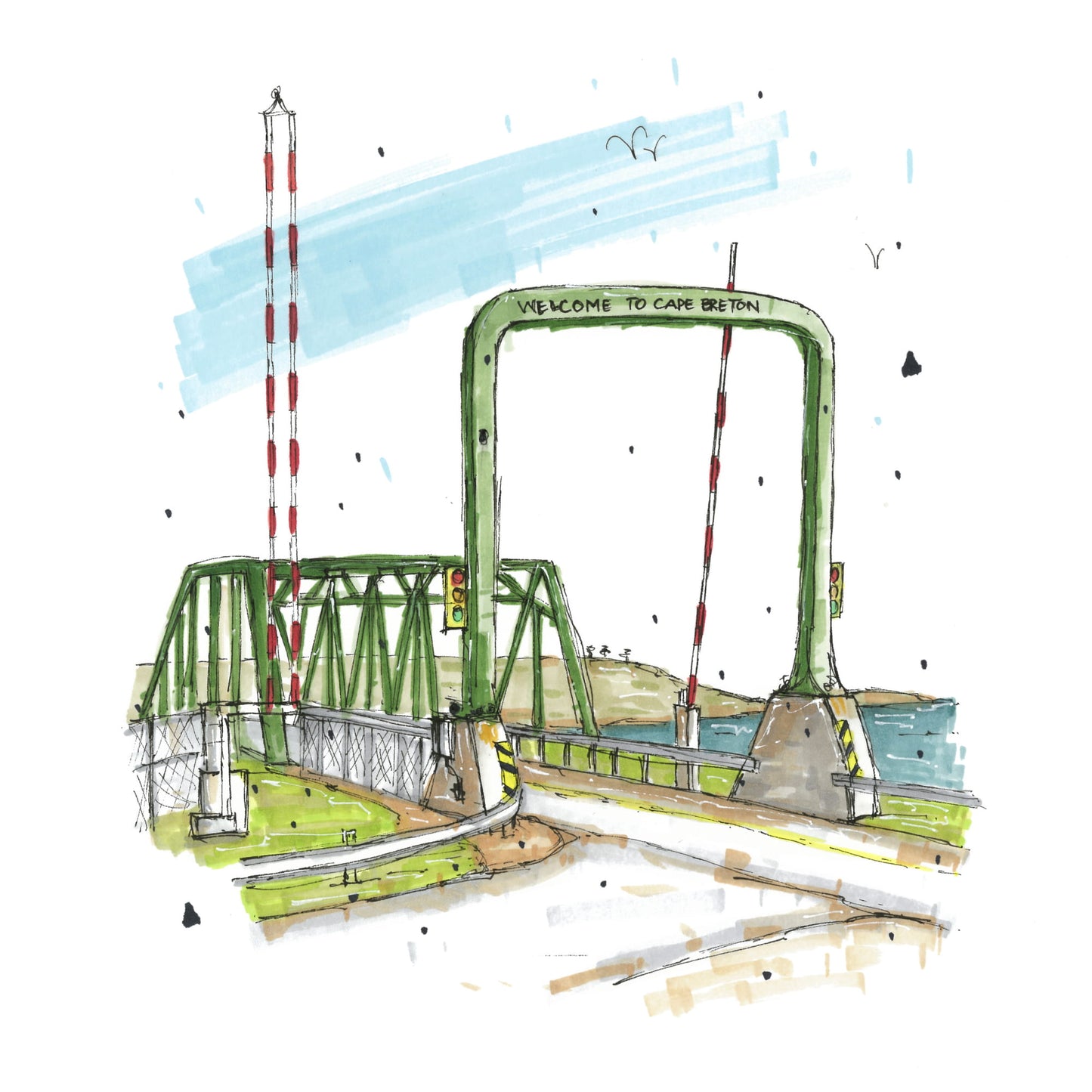 DTS0107 - Canso Causeway Cape Breton Island, Nova Scotia, Urban Sketch, Greeting Card with Envelope, Downtown Sketcher, Wynand van Niekerk