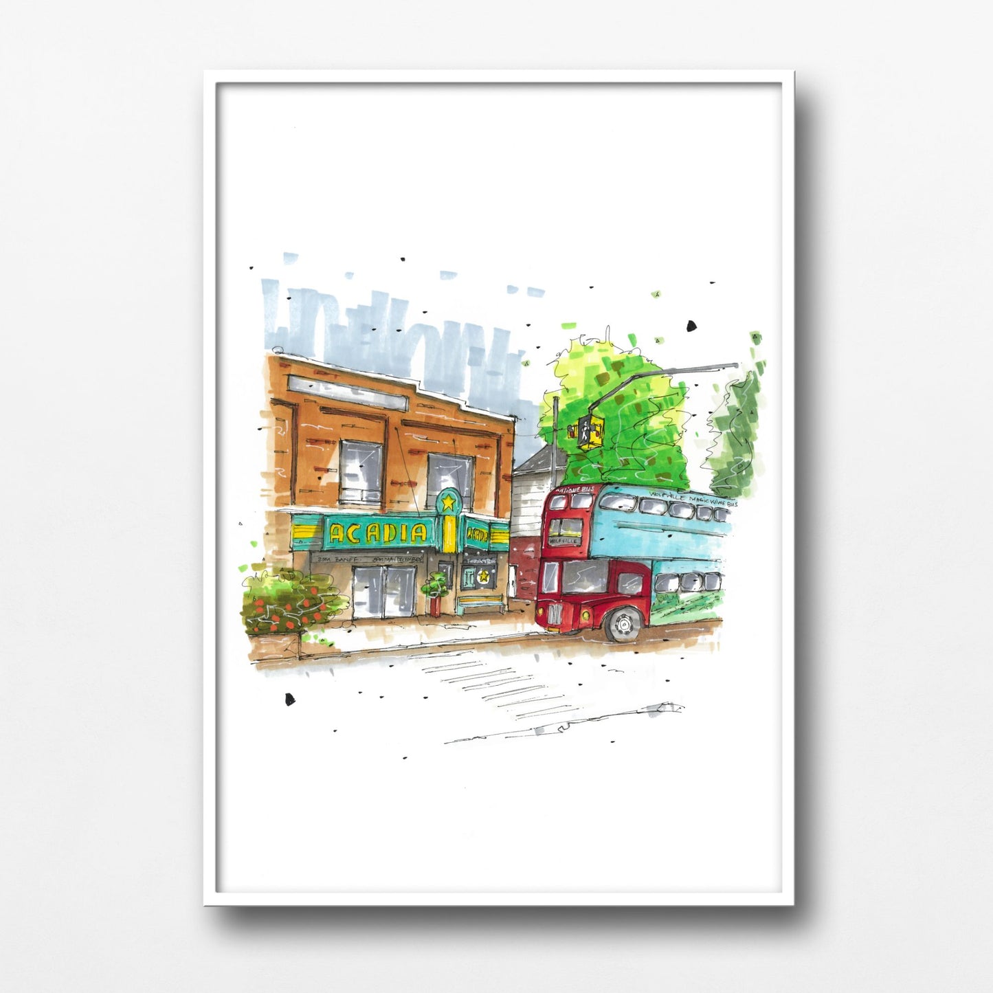 DTS0114 Al Whittle Theatre, Acadia Theatre & Magic Winery Bus Wolfville, Print, Downtownsketcher, Wynand van Niekerk, DTS0087