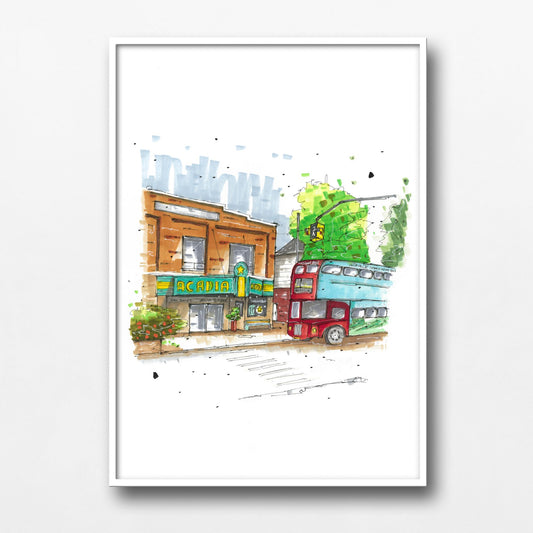 DTS0114 Al Whittle Theatre, Acadia Theatre & Magic Winery Bus Wolfville, Print, Downtownsketcher, Wynand van Niekerk, DTS0087