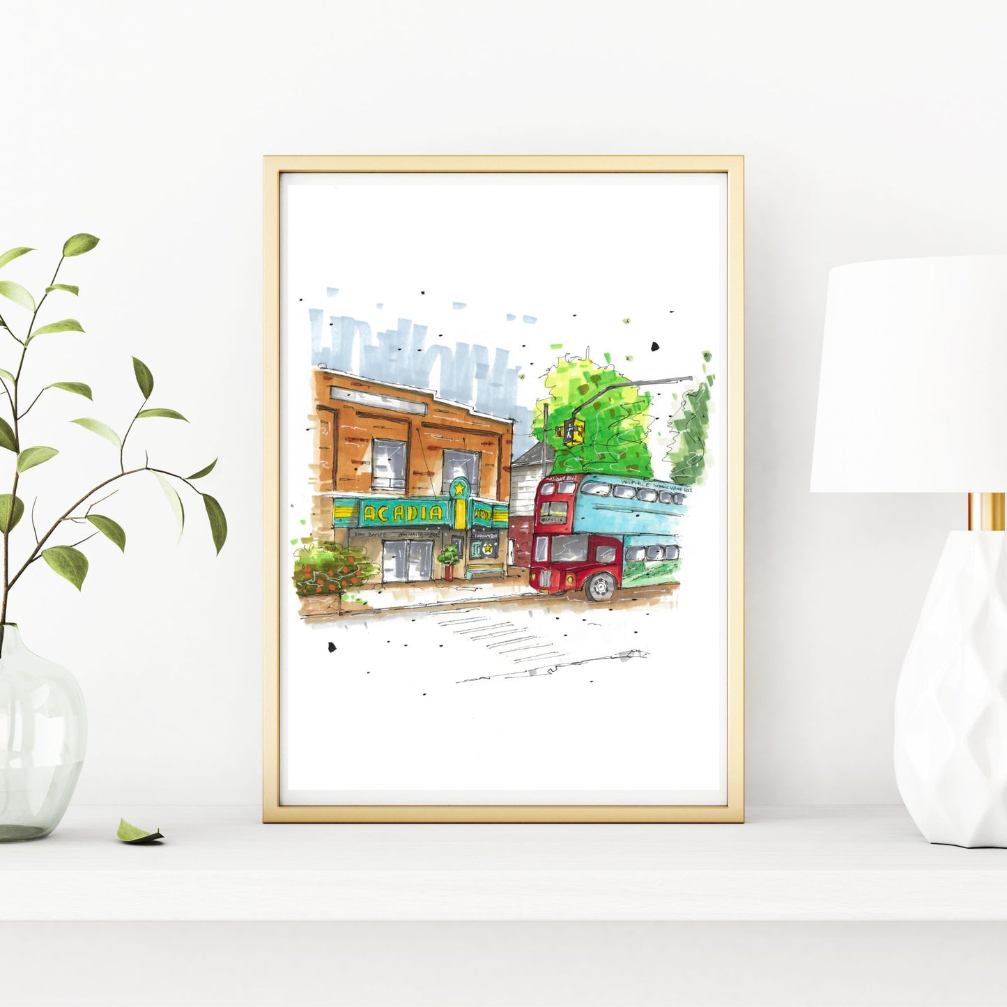 DTS0114 Al Whittle Theatre, Acadia Theatre & Magic Winery Bus Wolfville, Print, Downtownsketcher, Wynand van Niekerk, DTS0087