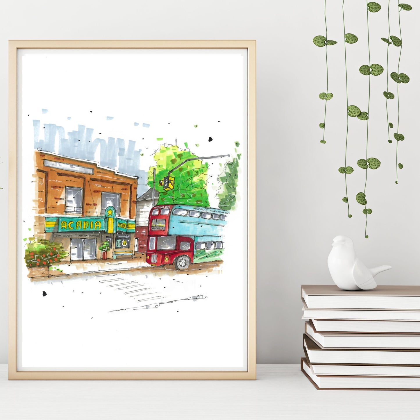DTS0114 Al Whittle Theatre, Acadia Theatre & Magic Winery Bus Wolfville, Print, Downtownsketcher, Wynand van Niekerk, DTS0087