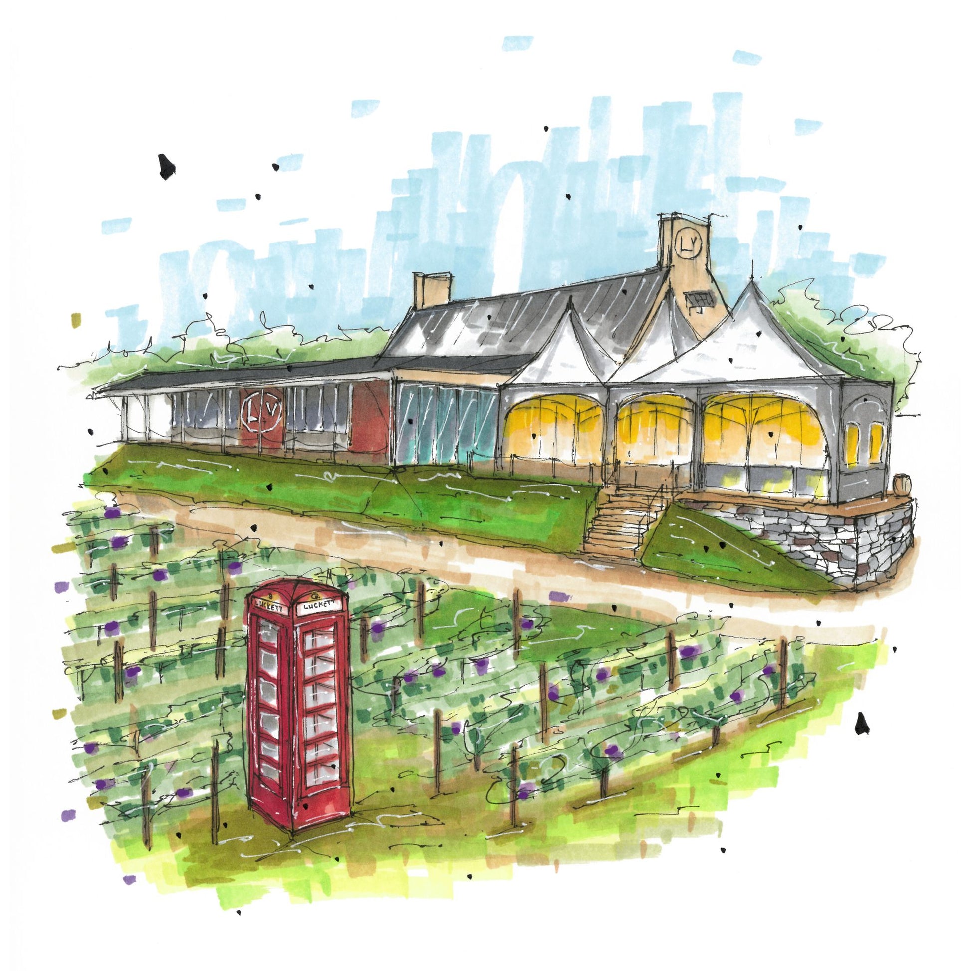 DTS0119 Luckett Vineyards, Wolfville, Nova Scotia, Print, Downtown Sketcher, Wynand van Niekerk, DTS0087