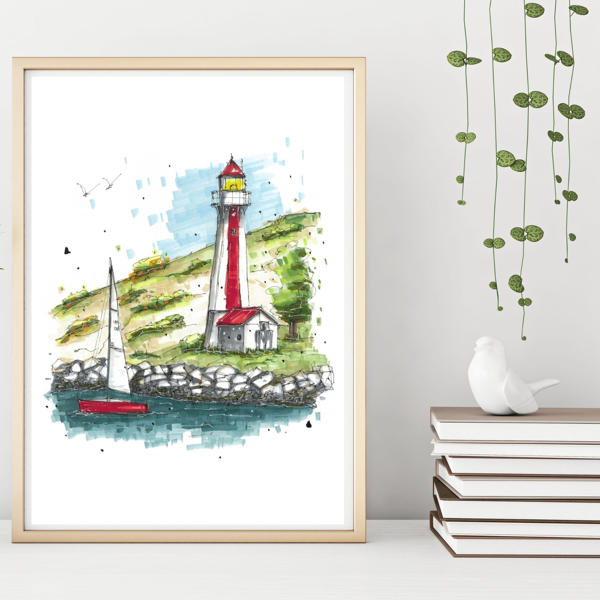 Georges Island Lighthouse, Terence Bay, Halifax, Print, Downtown Sketcher, Wynand van Niekerk